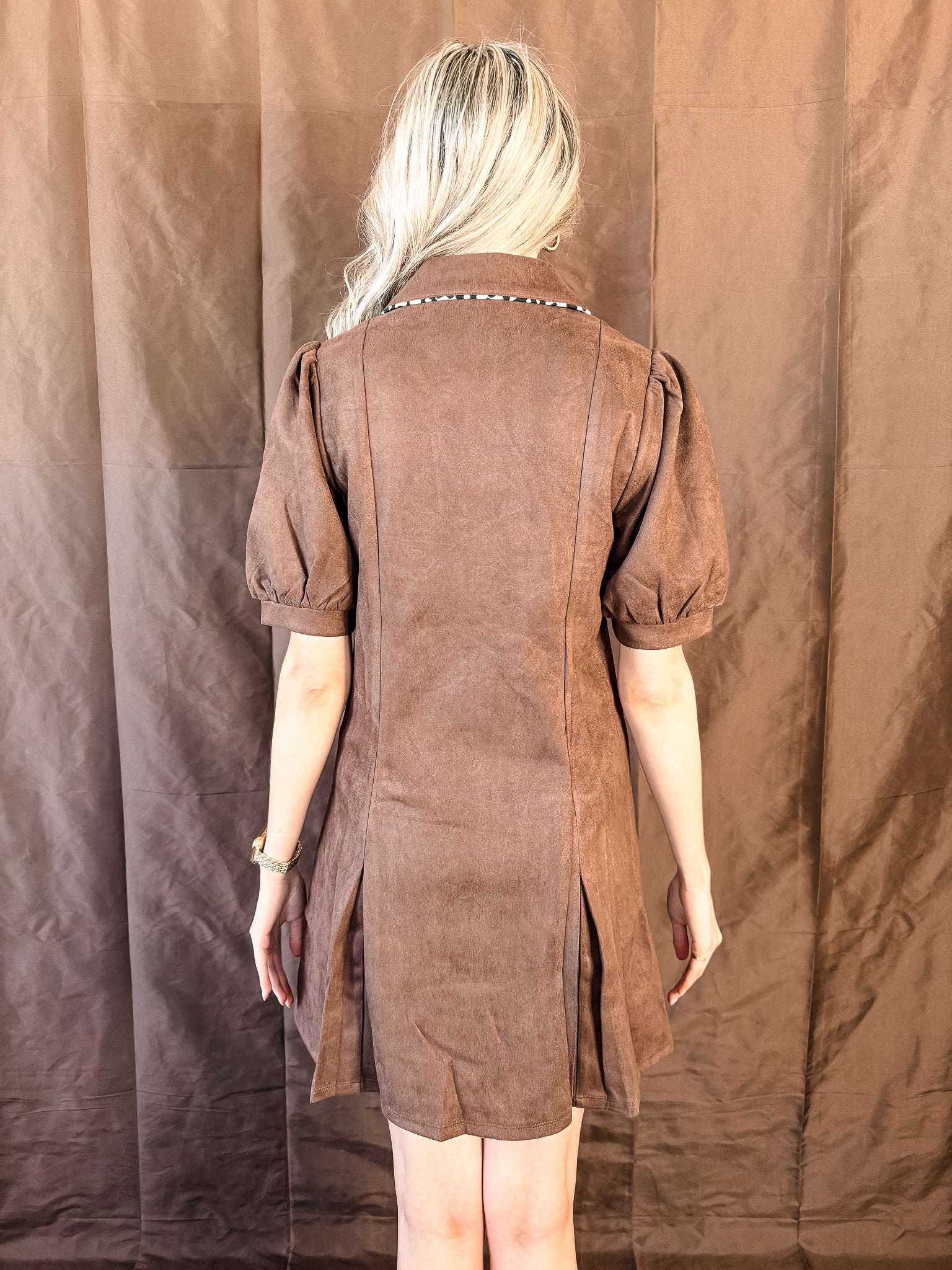 Spotted Piping Suede Dress - Chocolate