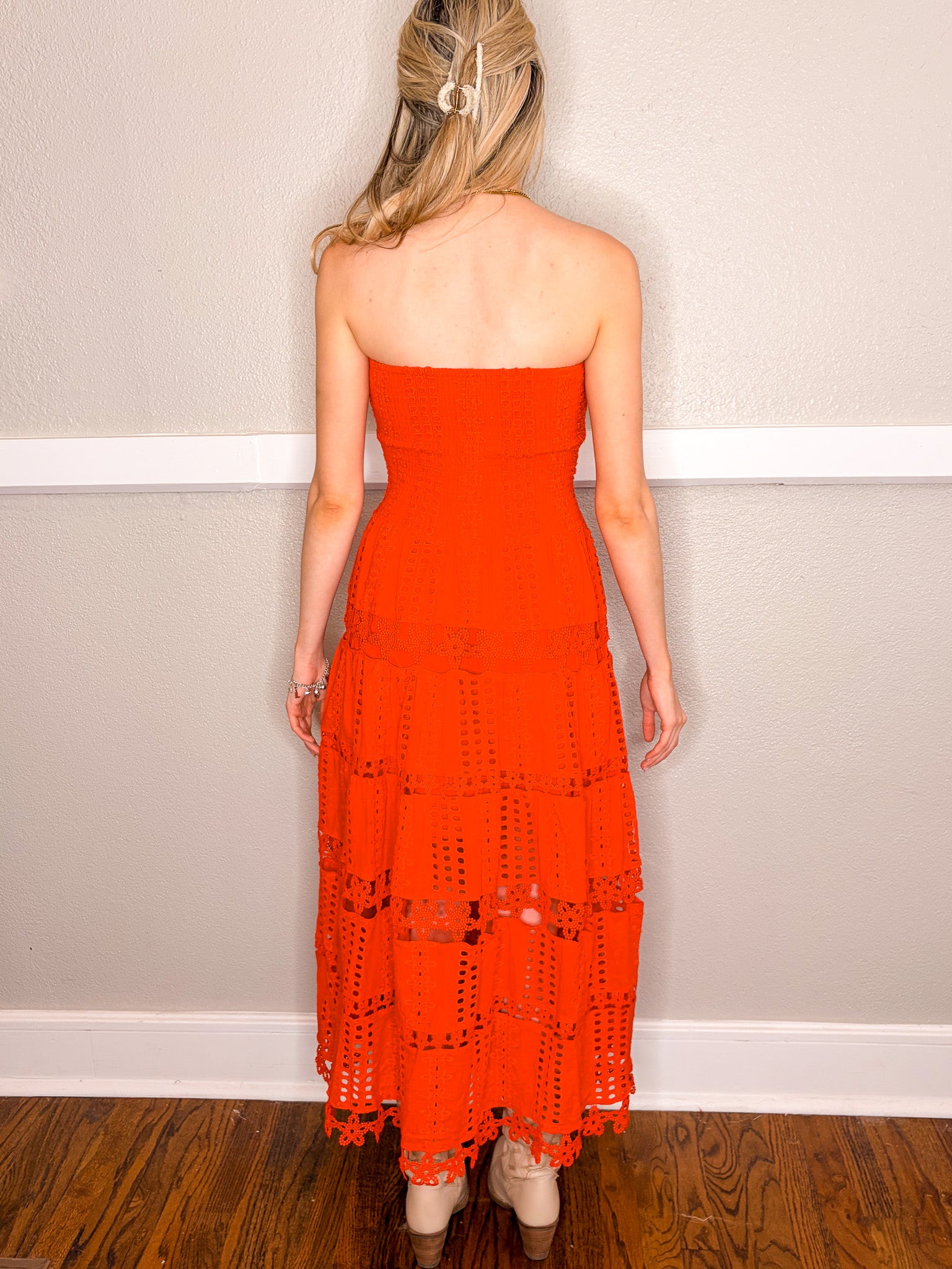 Eyelet Love Tube Dress - Red