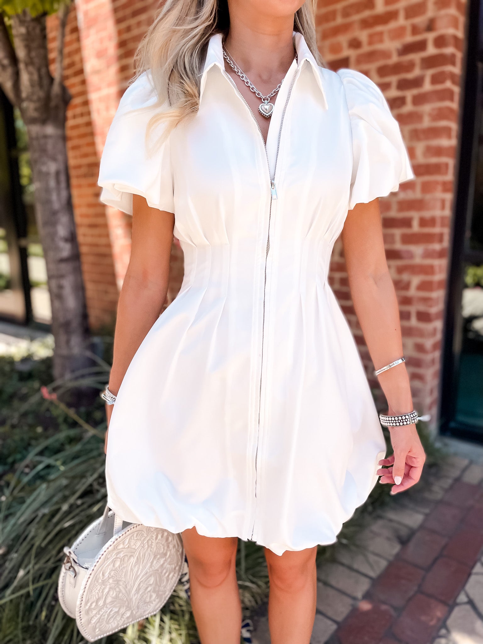 Melissa Zip Up Dress - White - Tucker Brown
