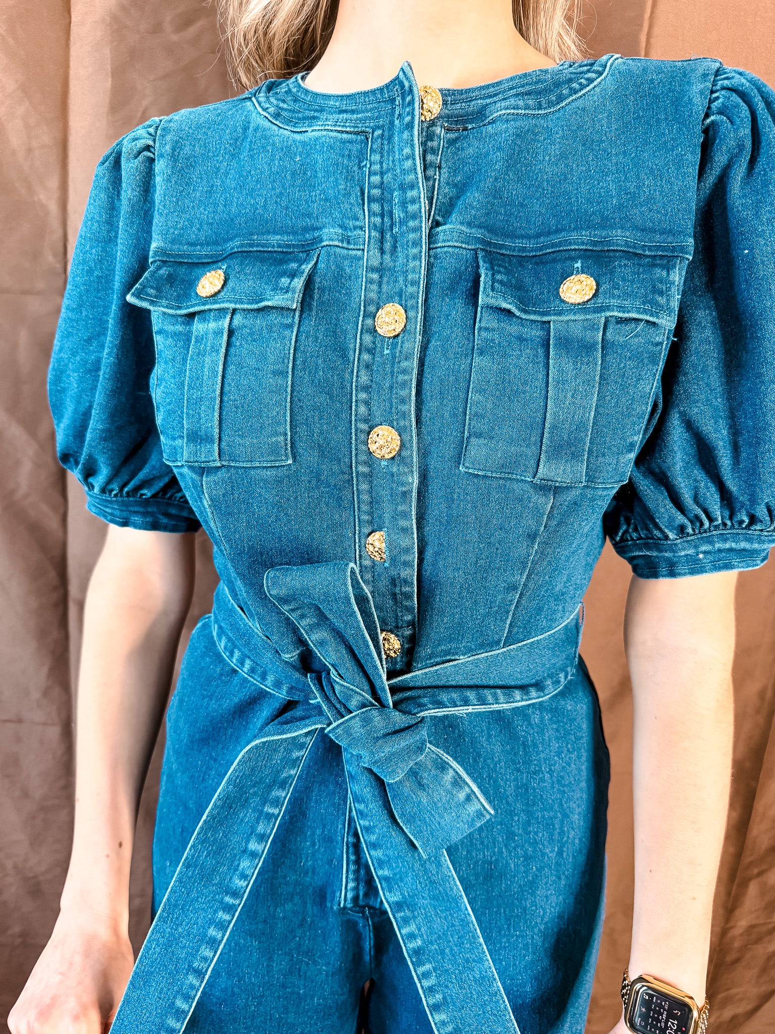 Buttons Of Gold Denim Jumpsuit