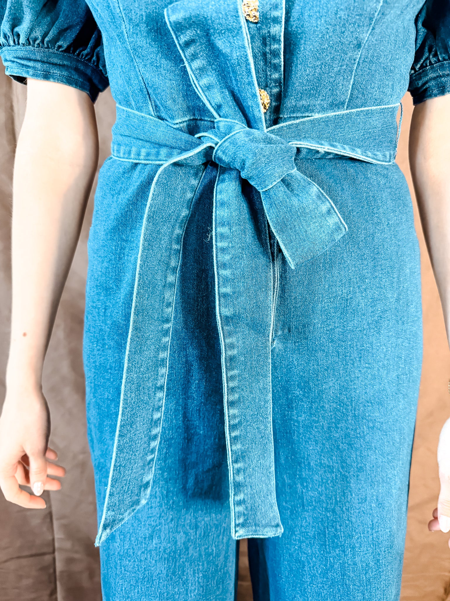 Buttons Of Gold Denim Jumpsuit