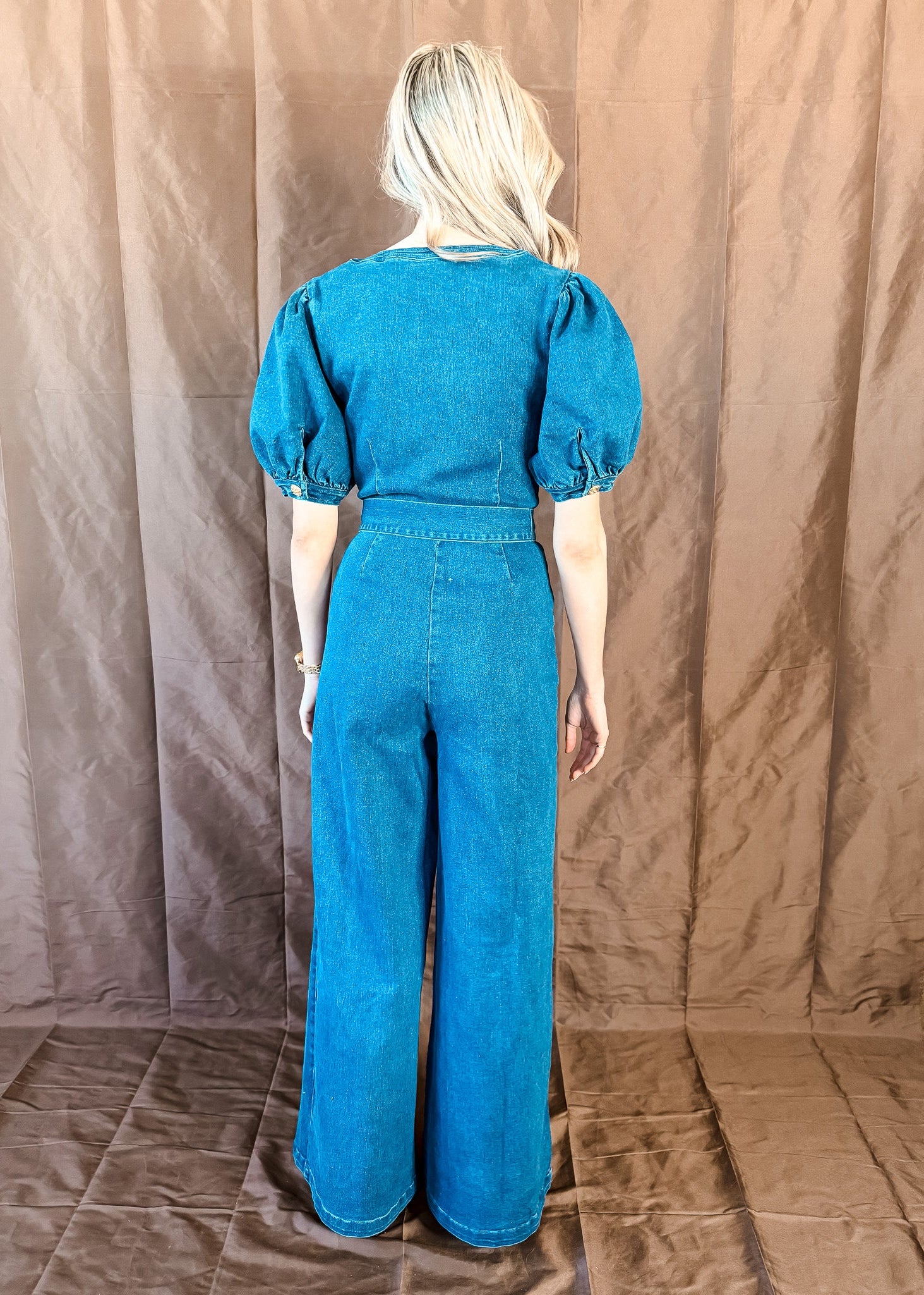 Buttons Of Gold Denim Jumpsuit