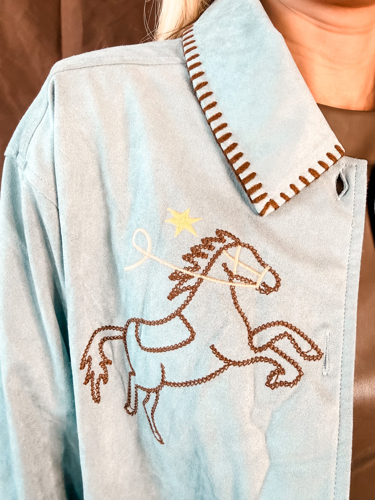 Pony Up Embroidered Jacket - Blue