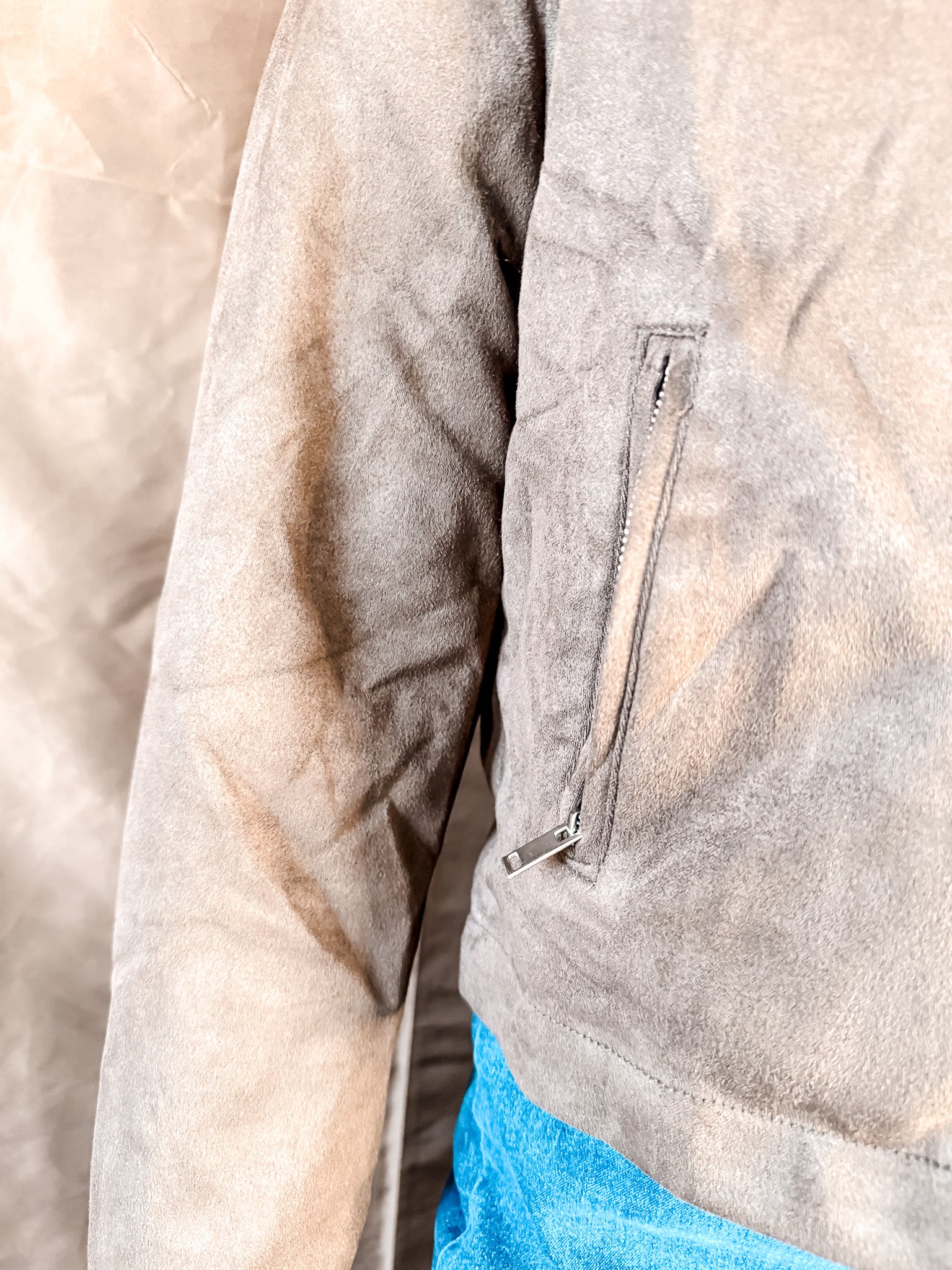 Suede Zip Up Jacket - Chestnut