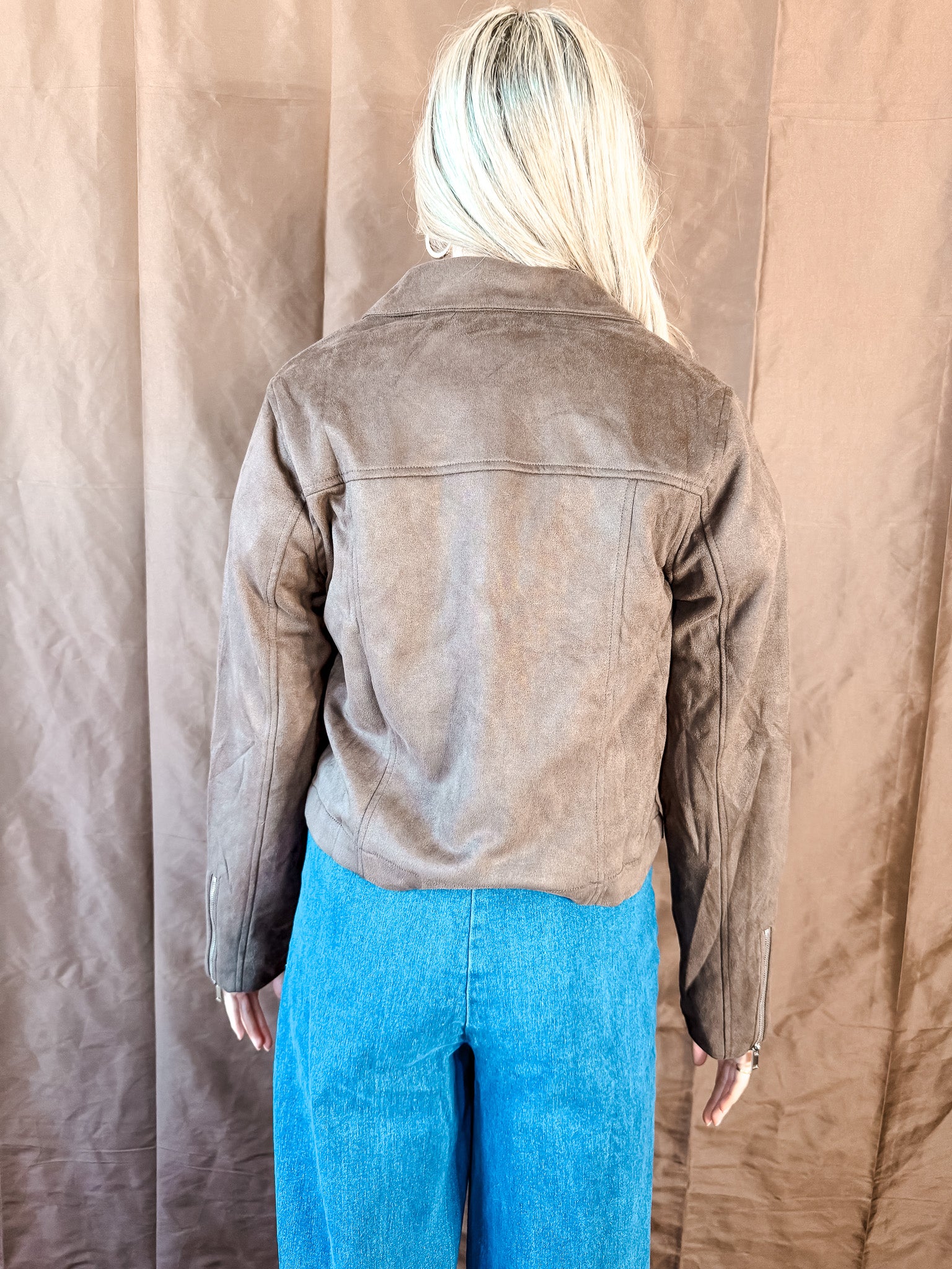 Suede Zip Up Jacket - Chestnut