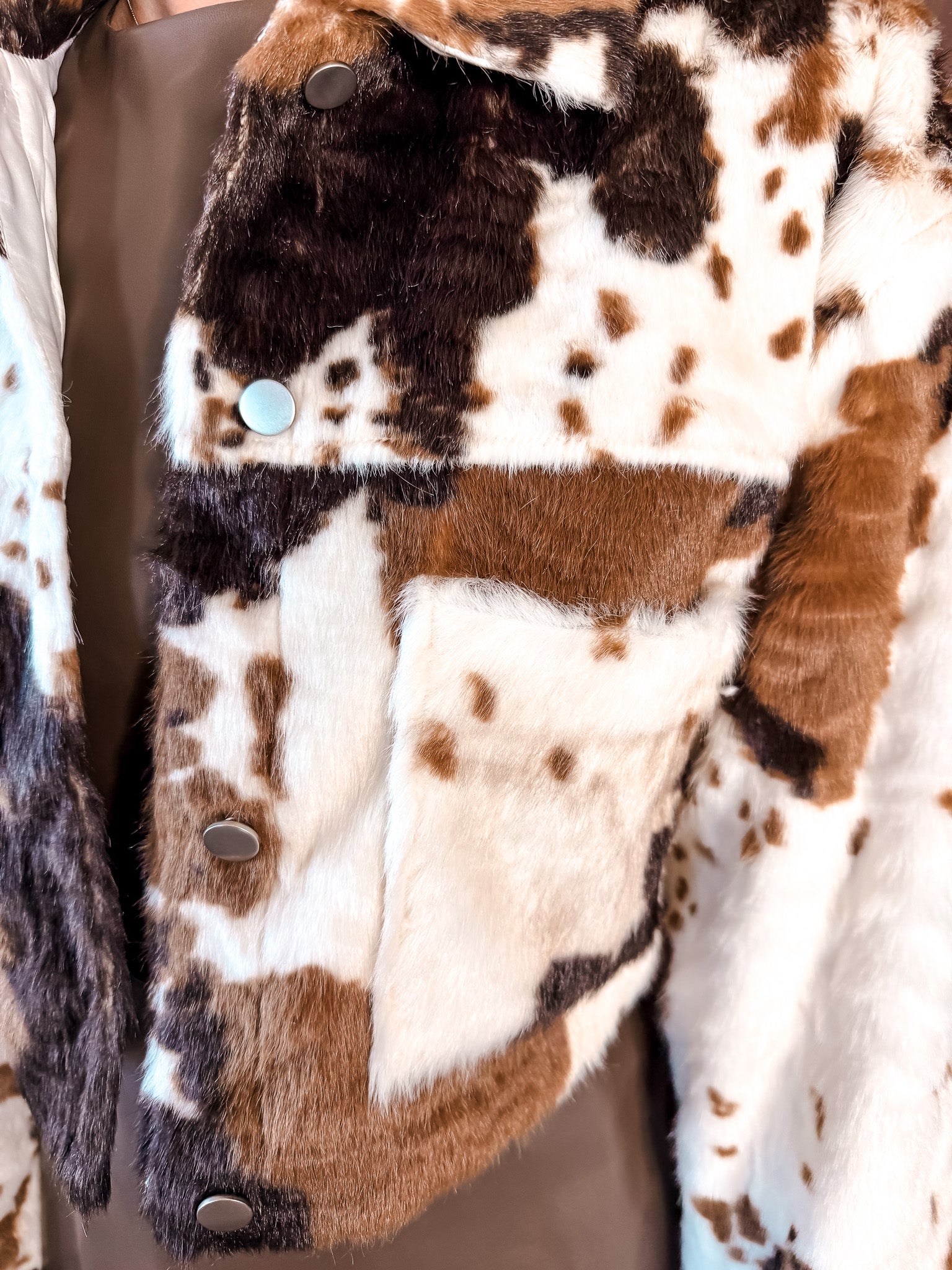 Cow Print Cropped Fur Jacket