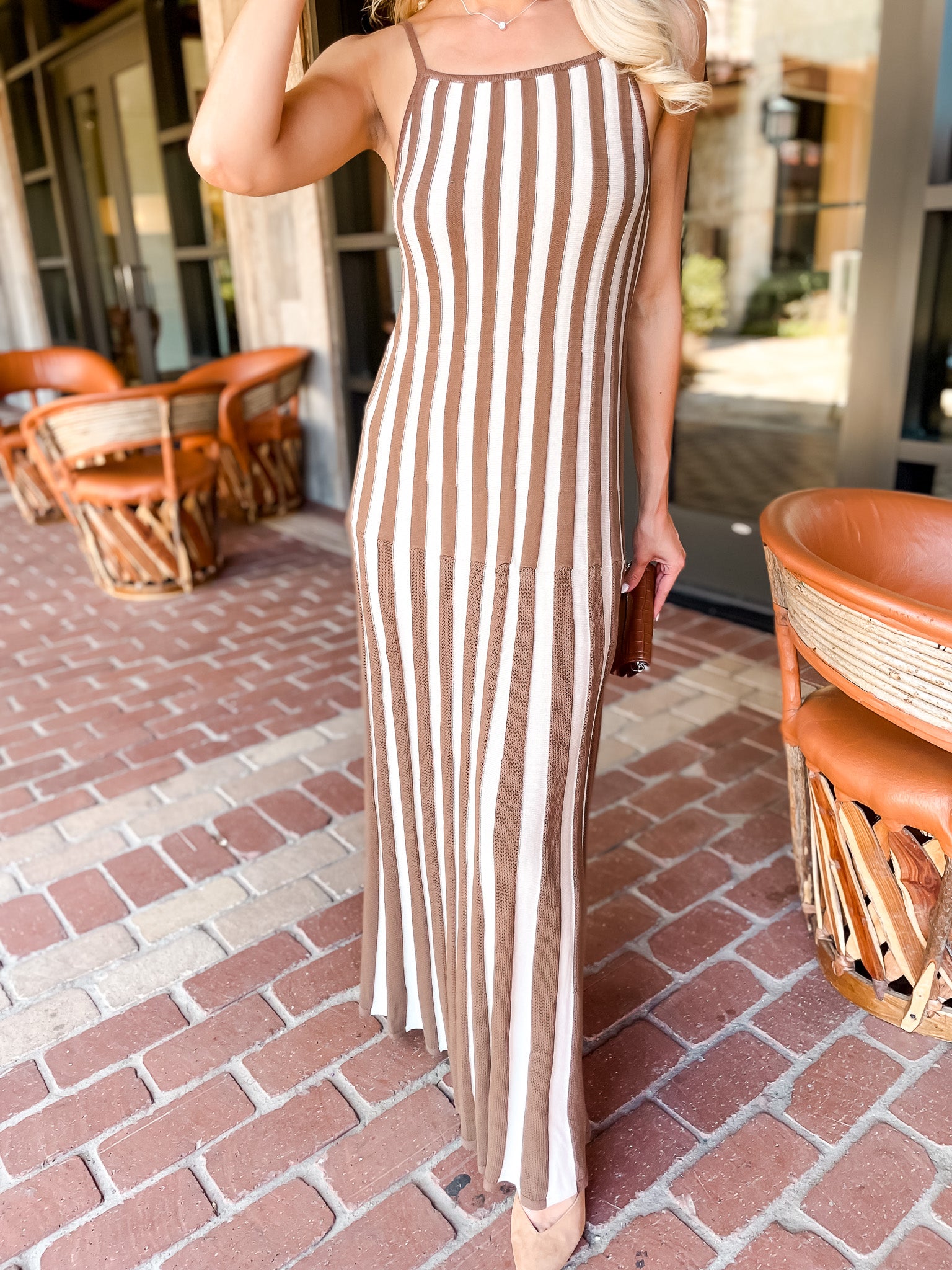 Pleats A Plenty Dress - Brown Stripe