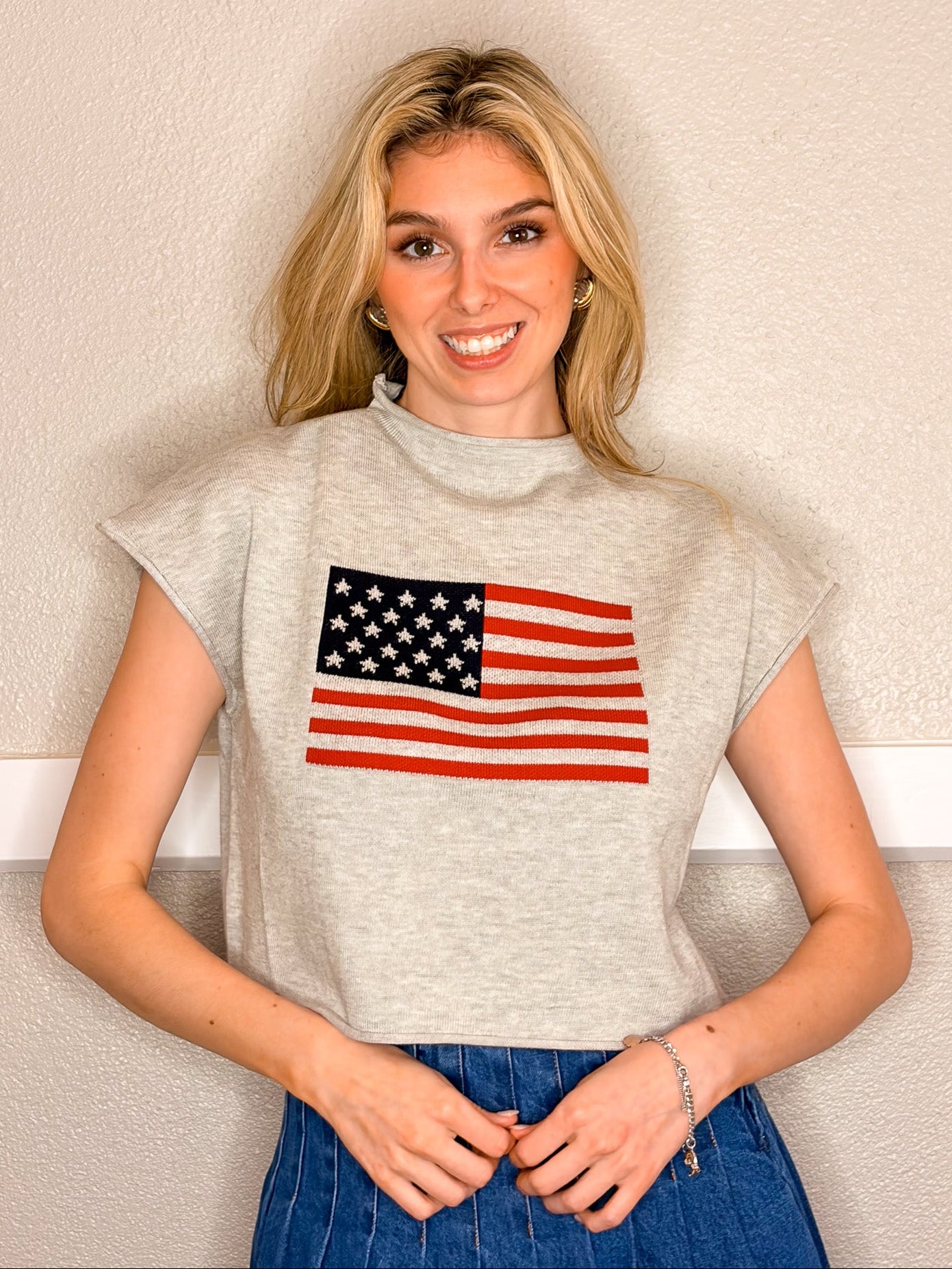 USA Flag Sweater - Grey
