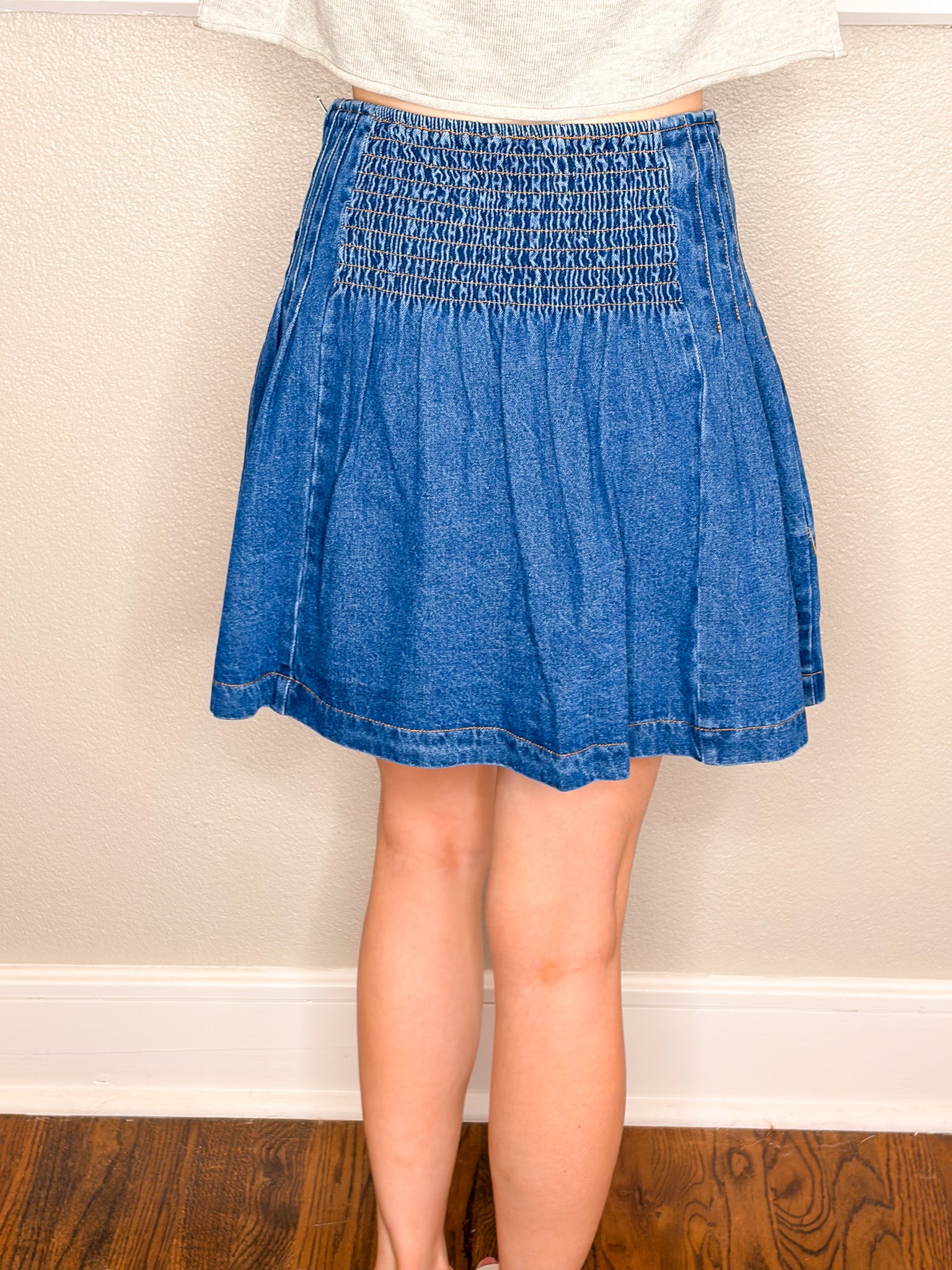 Pleated Denim Mini Skirt