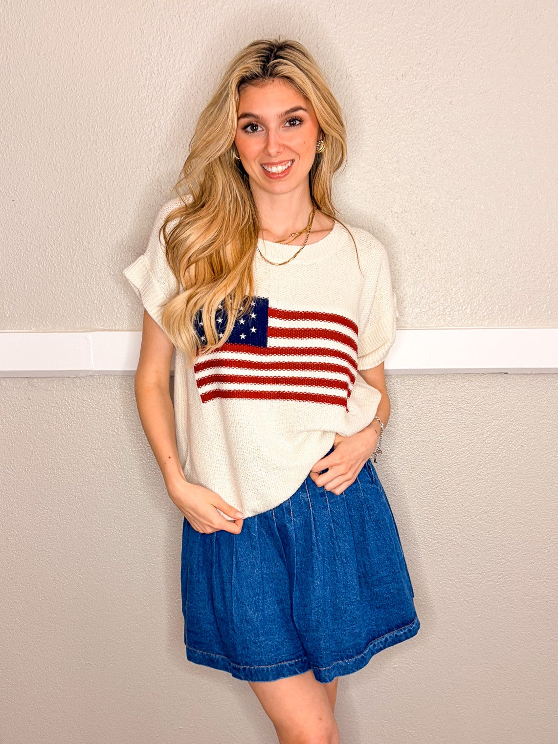 Flag Day Cap Sleeve Sweater