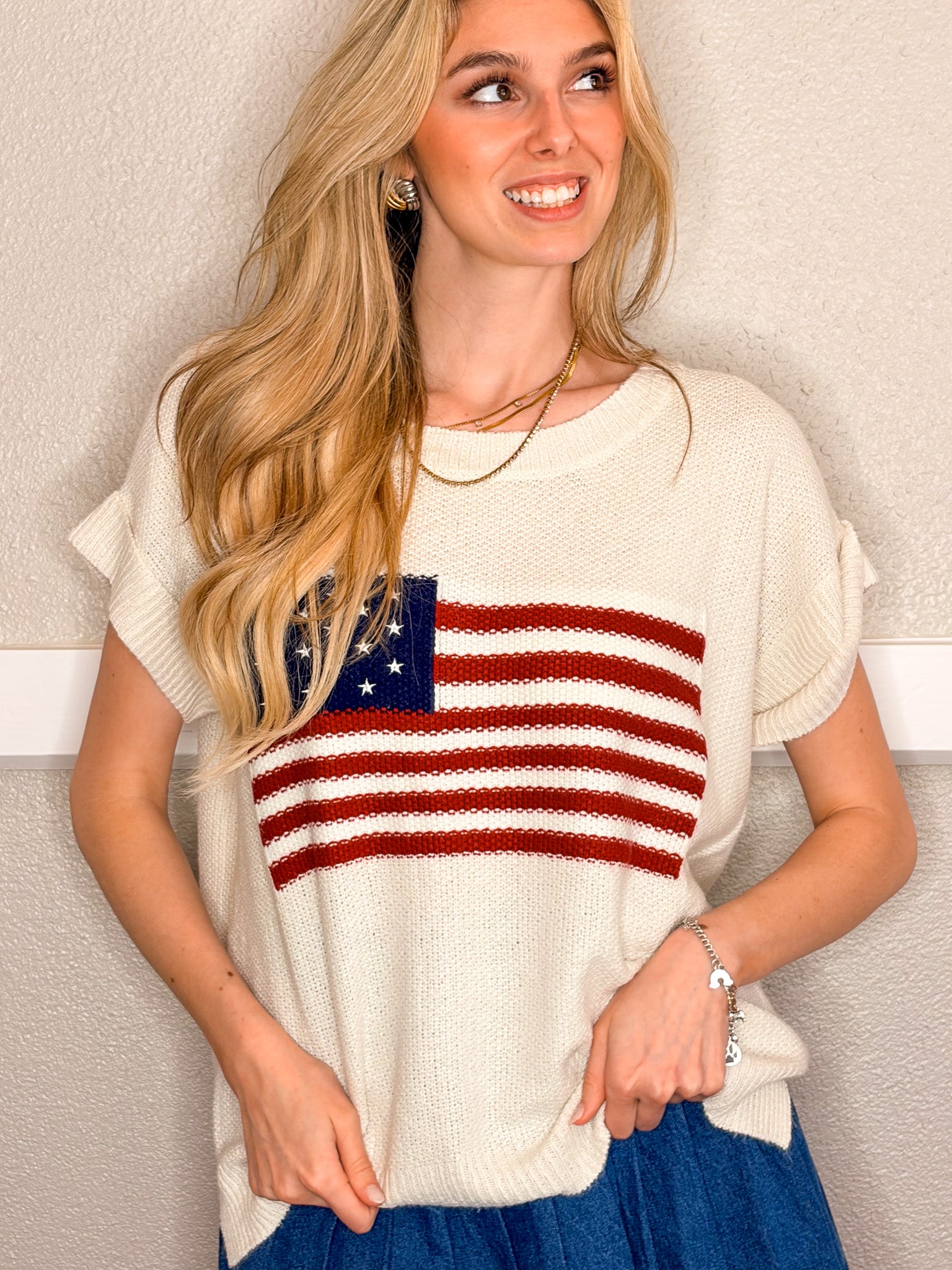 Flag Day Cap Sleeve Sweater