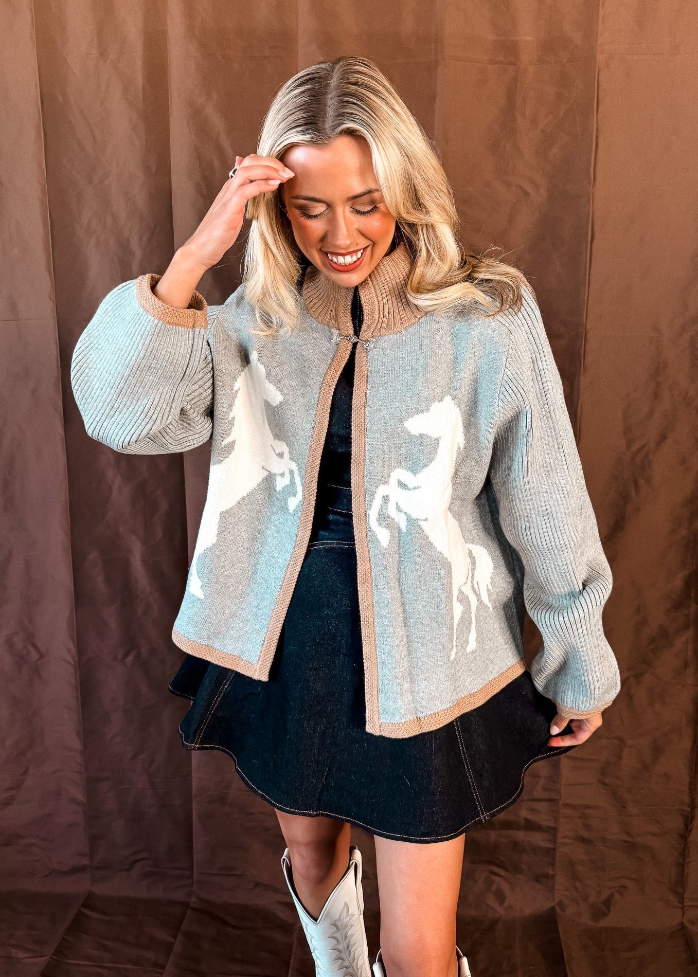 Pair Of Stallions Cardigan - Grey