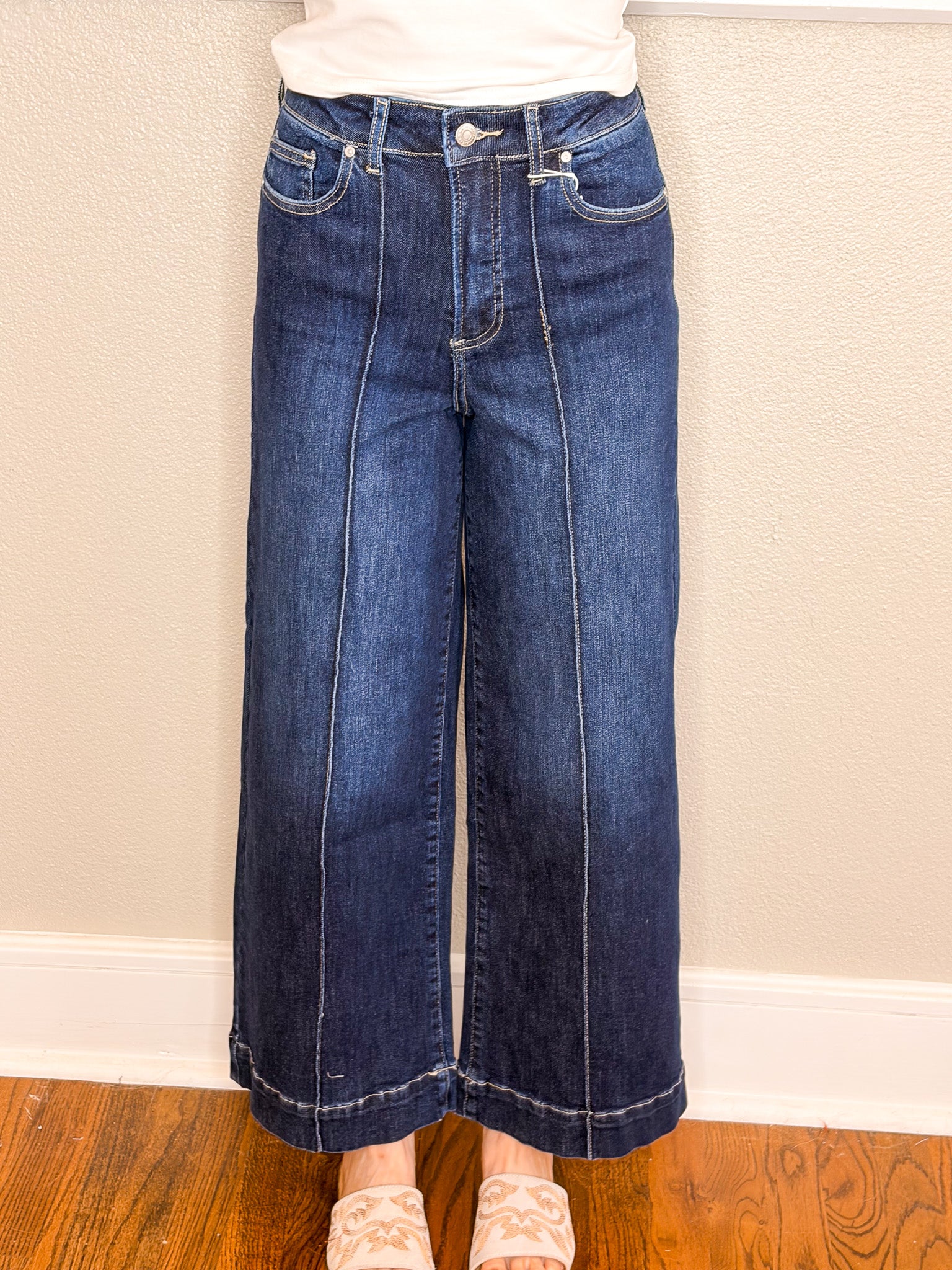 Pin Tuck Wide Leg Jean - Dark