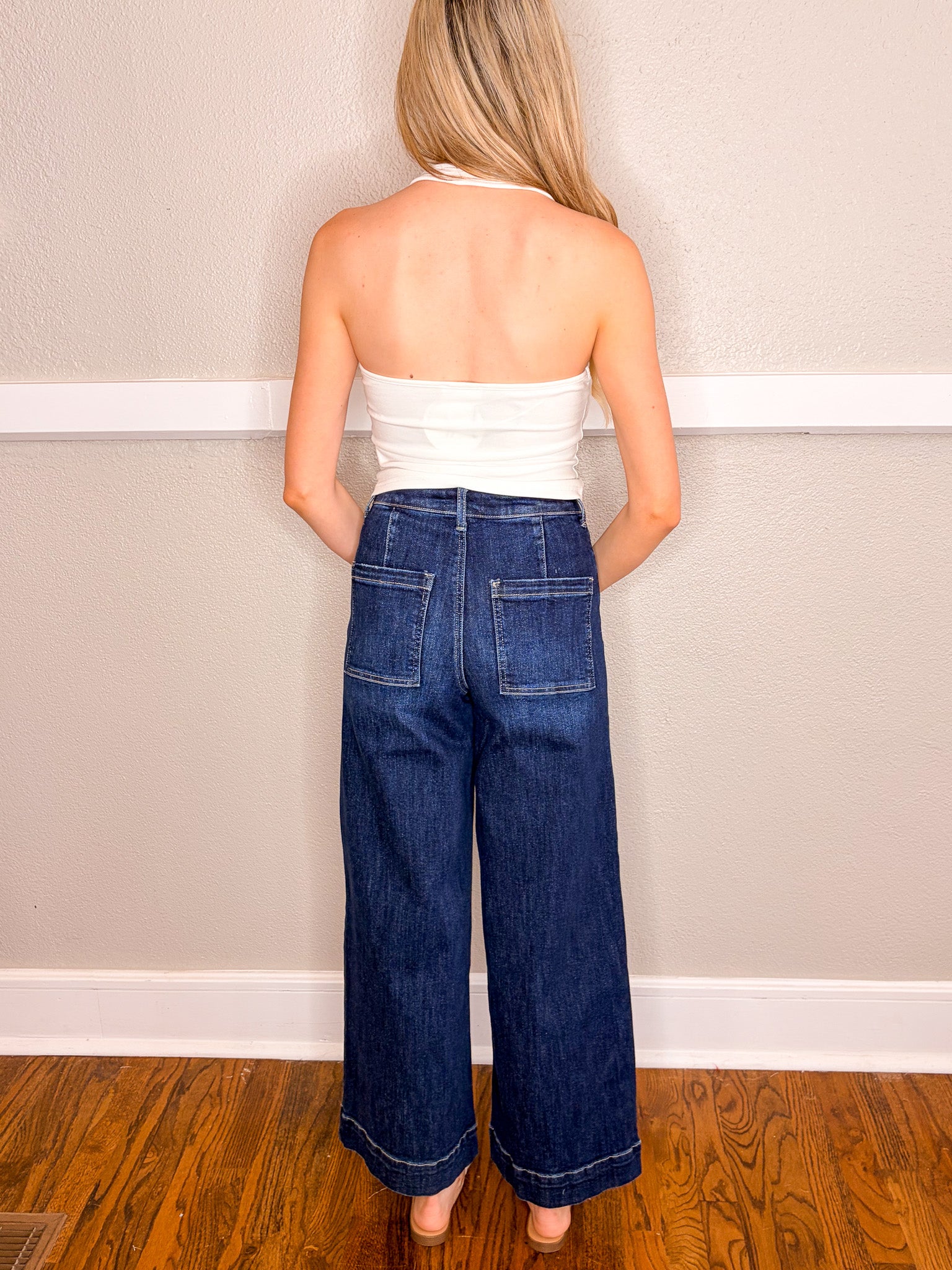 Pin Tuck Wide Leg Jean - Dark