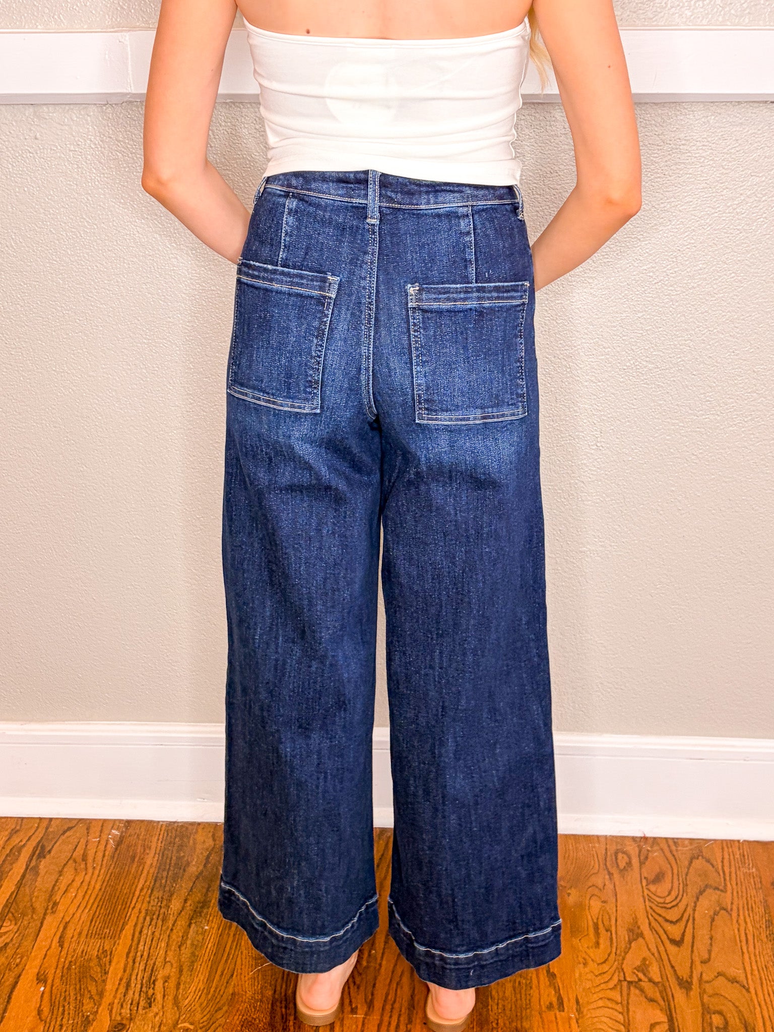 Pin Tuck Wide Leg Jean - Dark