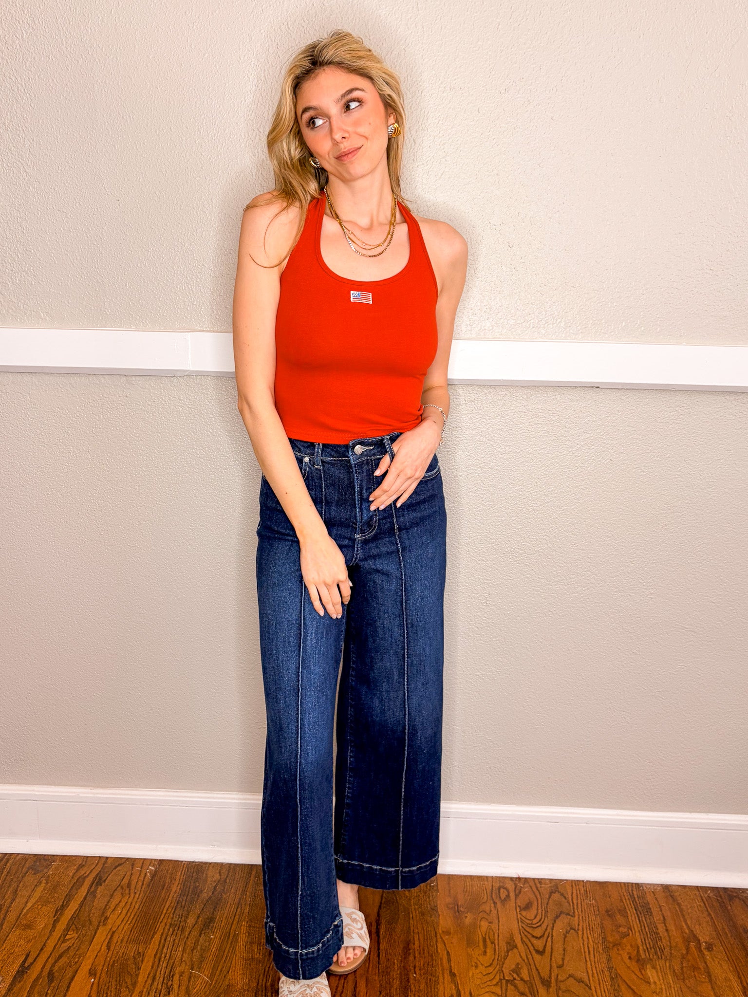 USA Flag Halter Top - Red