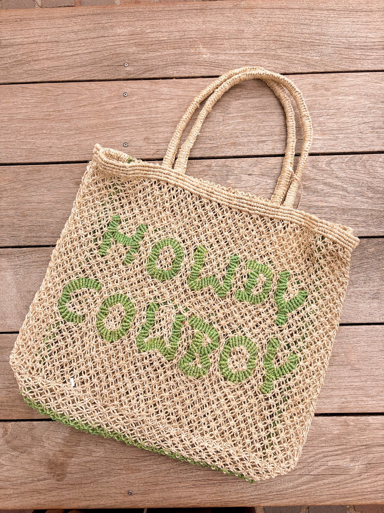 Howdy Cowboy Jute Tote - Green