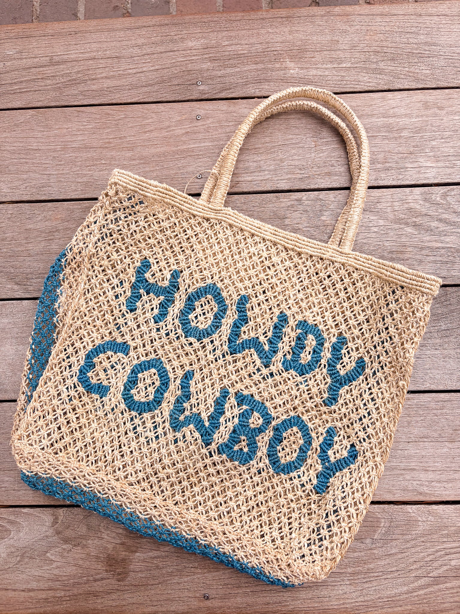 Howdy Cowboy Jute Tote - Ocean