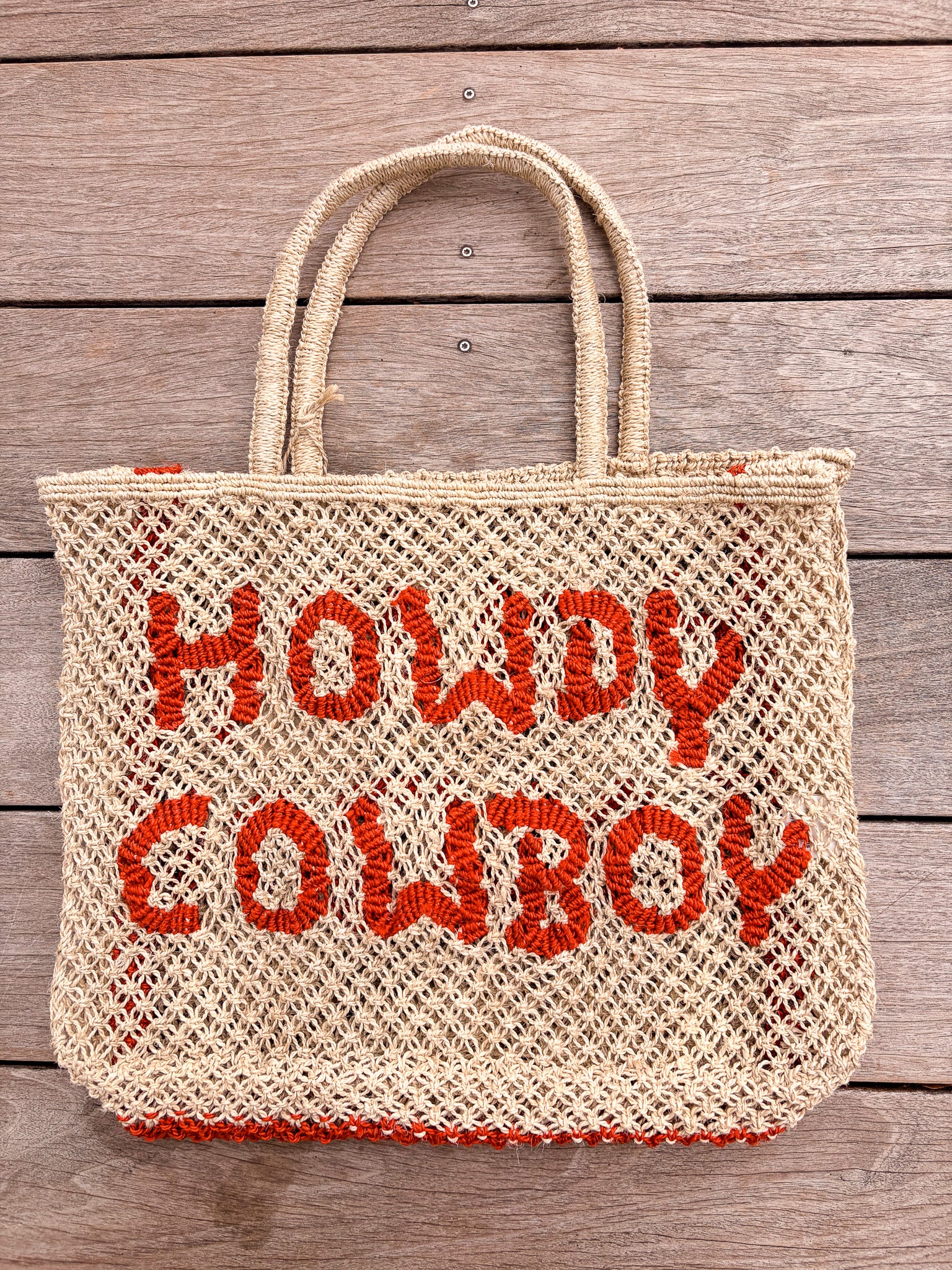 Howdy Cowboy Mini Jute Bag - Scarlet