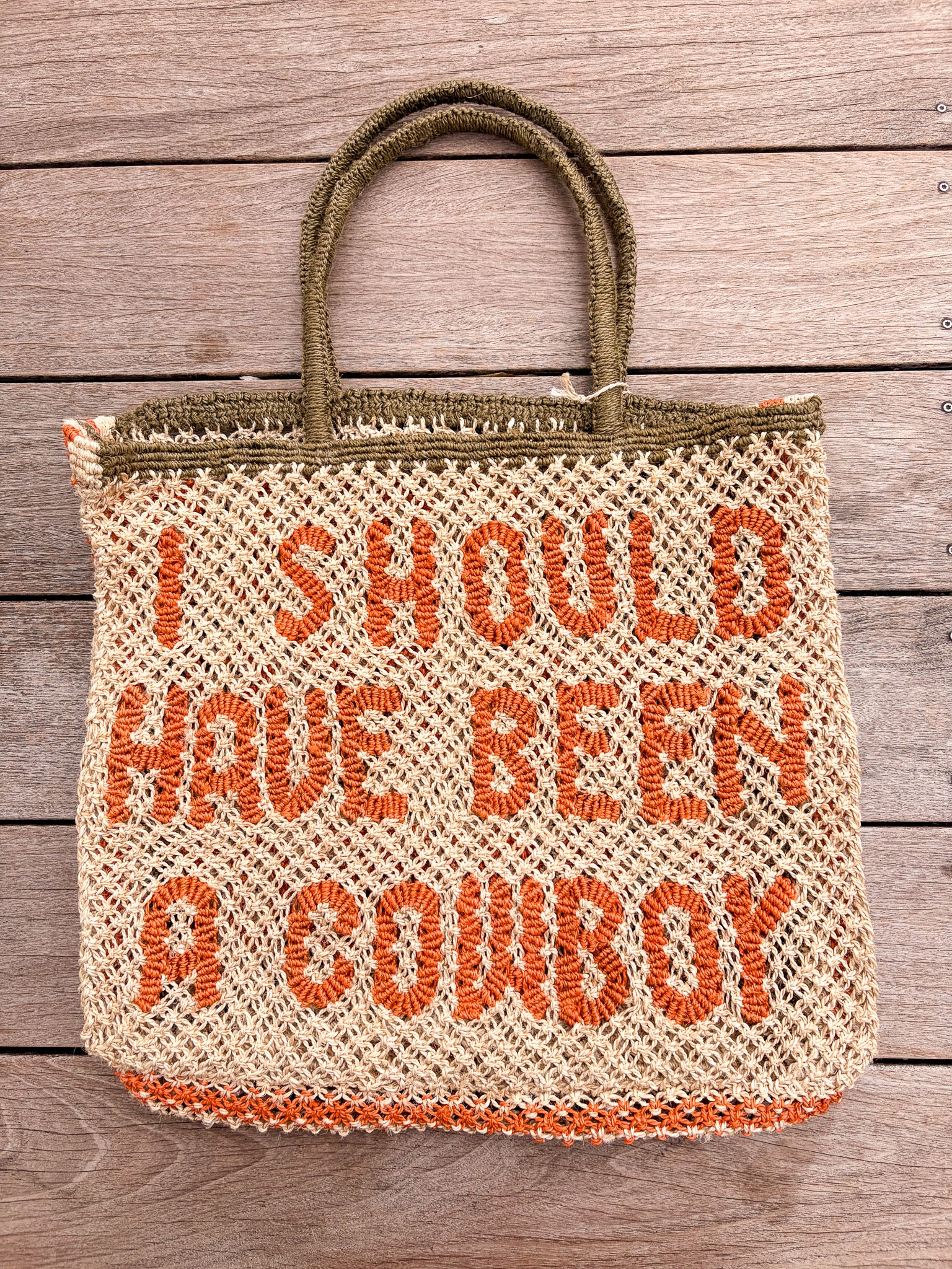 Shoulda Been A Cowboy Jute Tote - Olive