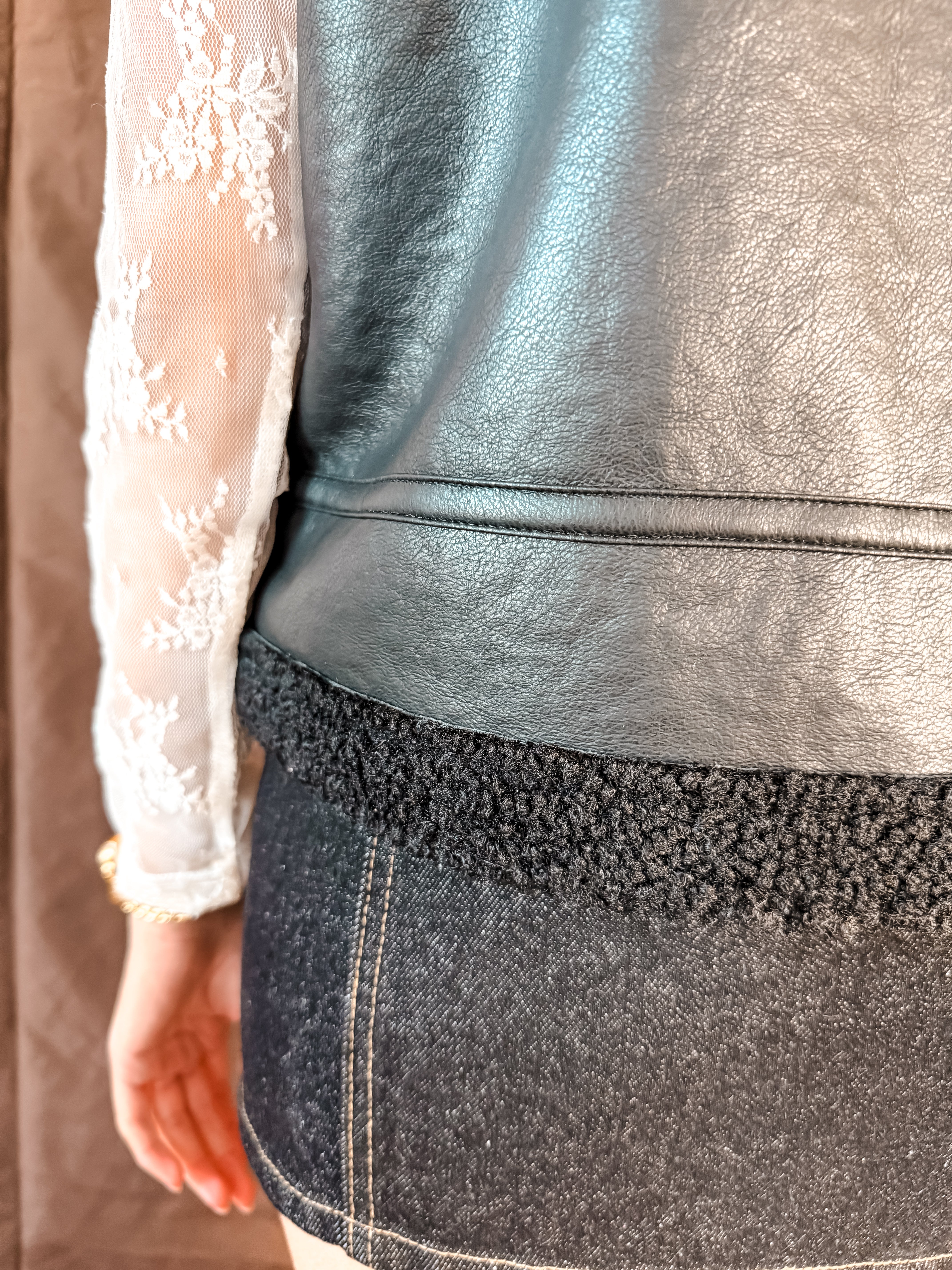 Faux Leather Shearling Trimmed Vest