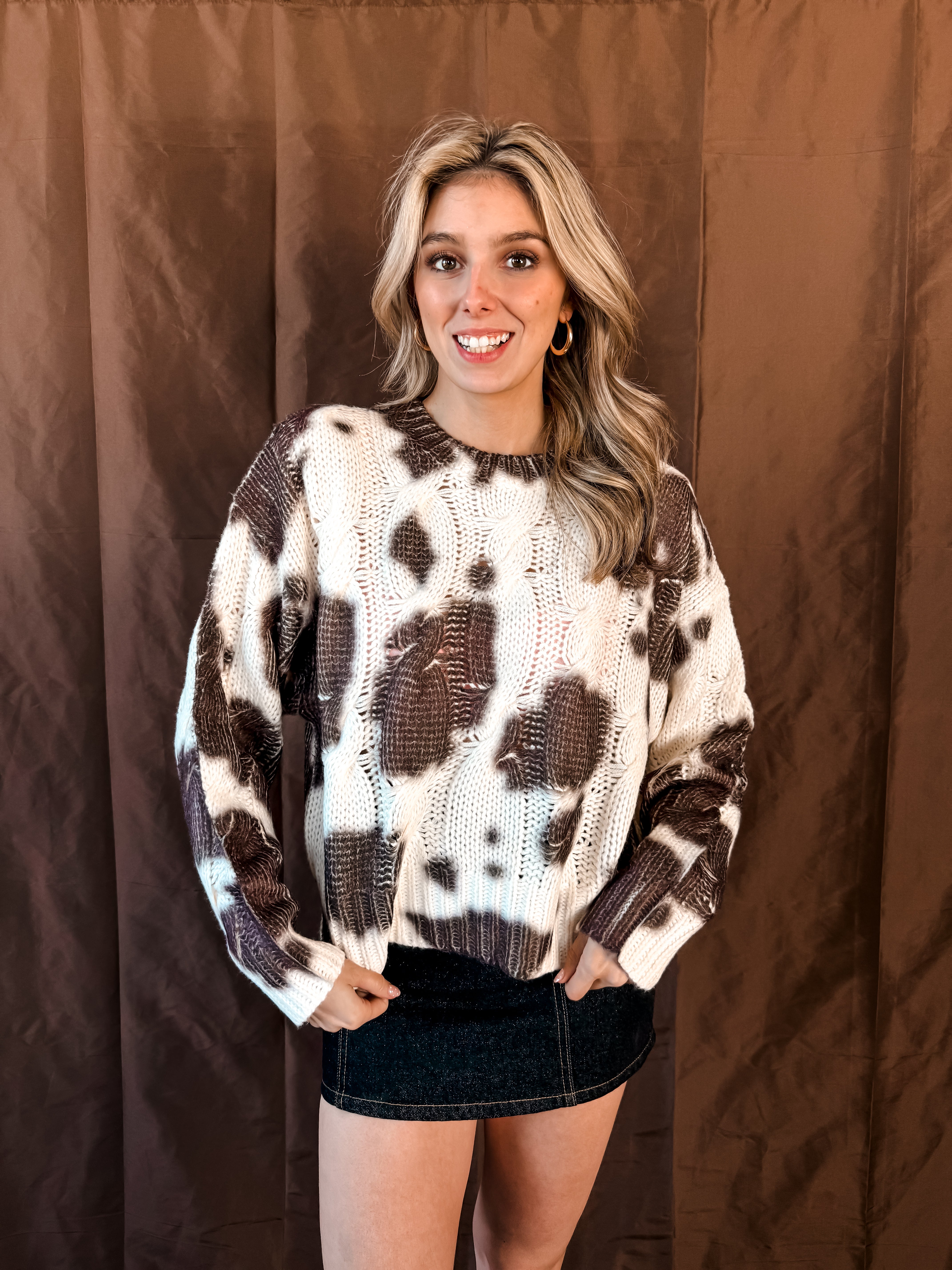Cable Cow Print Sweater