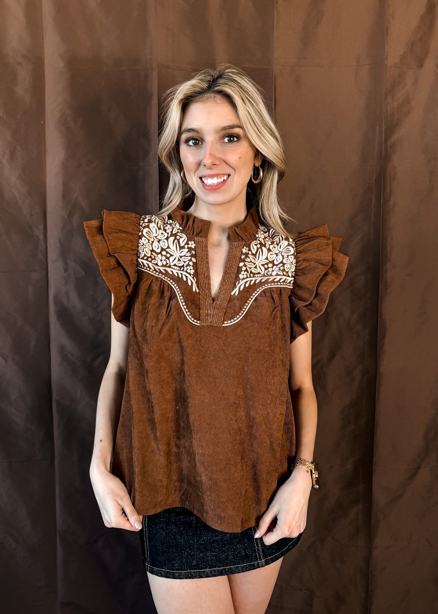 Flutter Sleeve Top - Camel