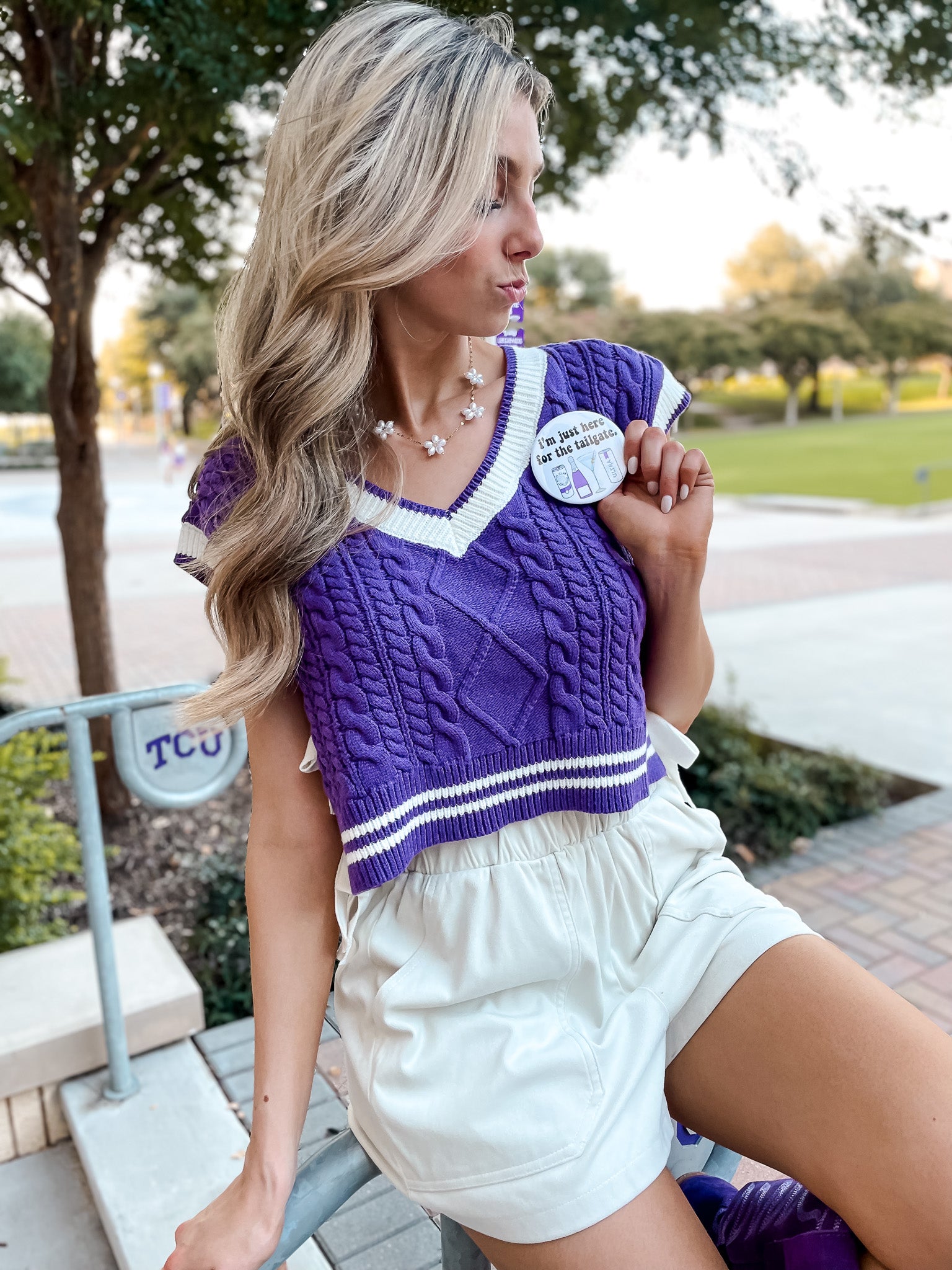 Contrast Stripe Bow Sweater - Purple