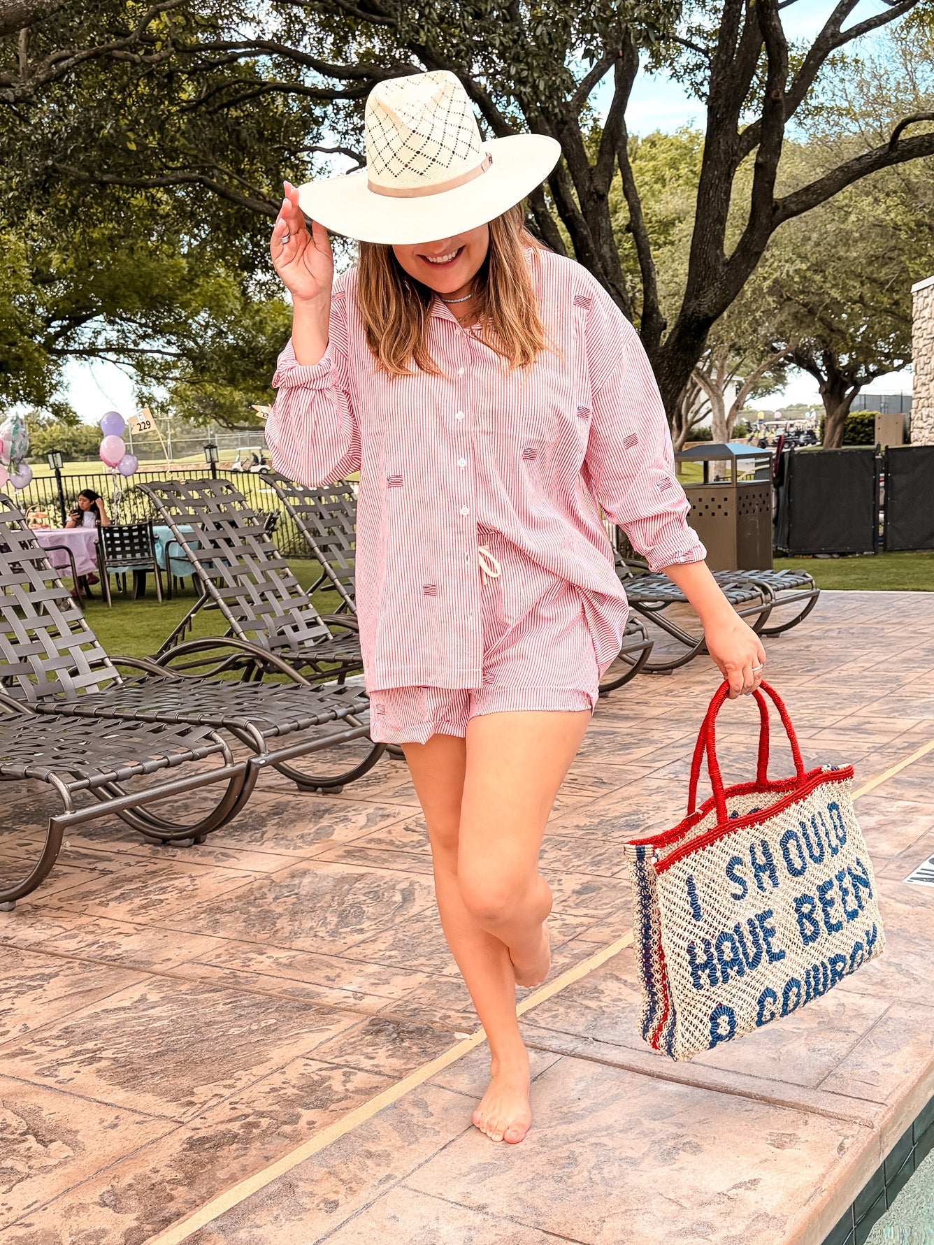 Flag Embroidered Shorts - Red
