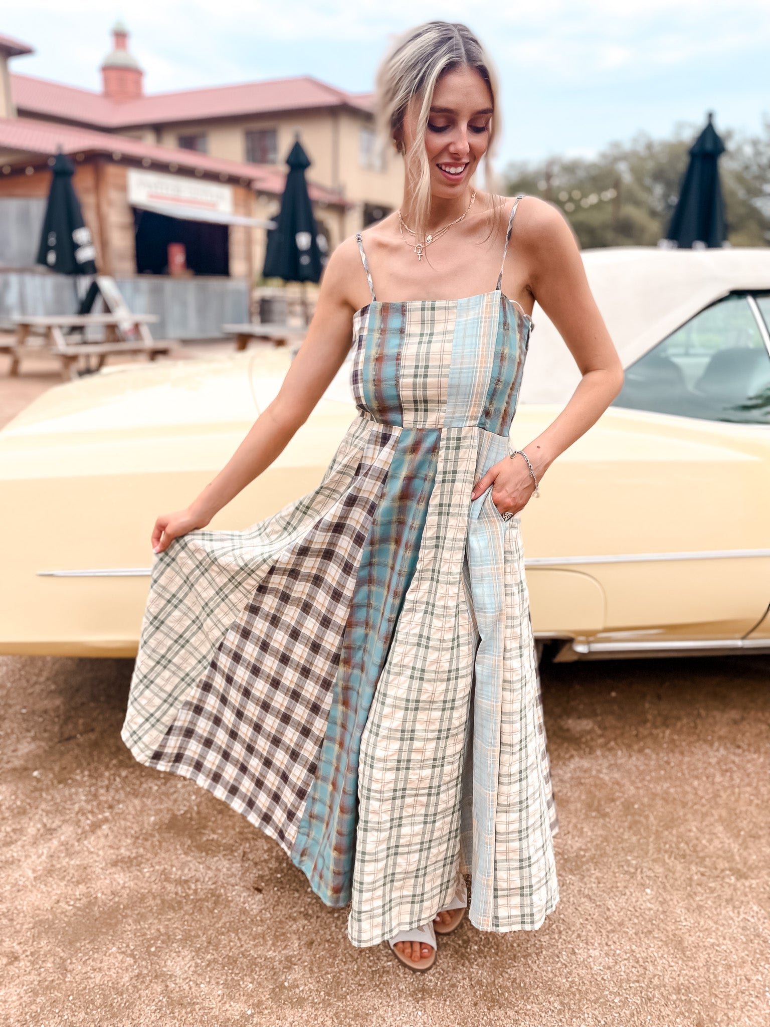 Pieces Of Plaid Dress - Olive/Mint