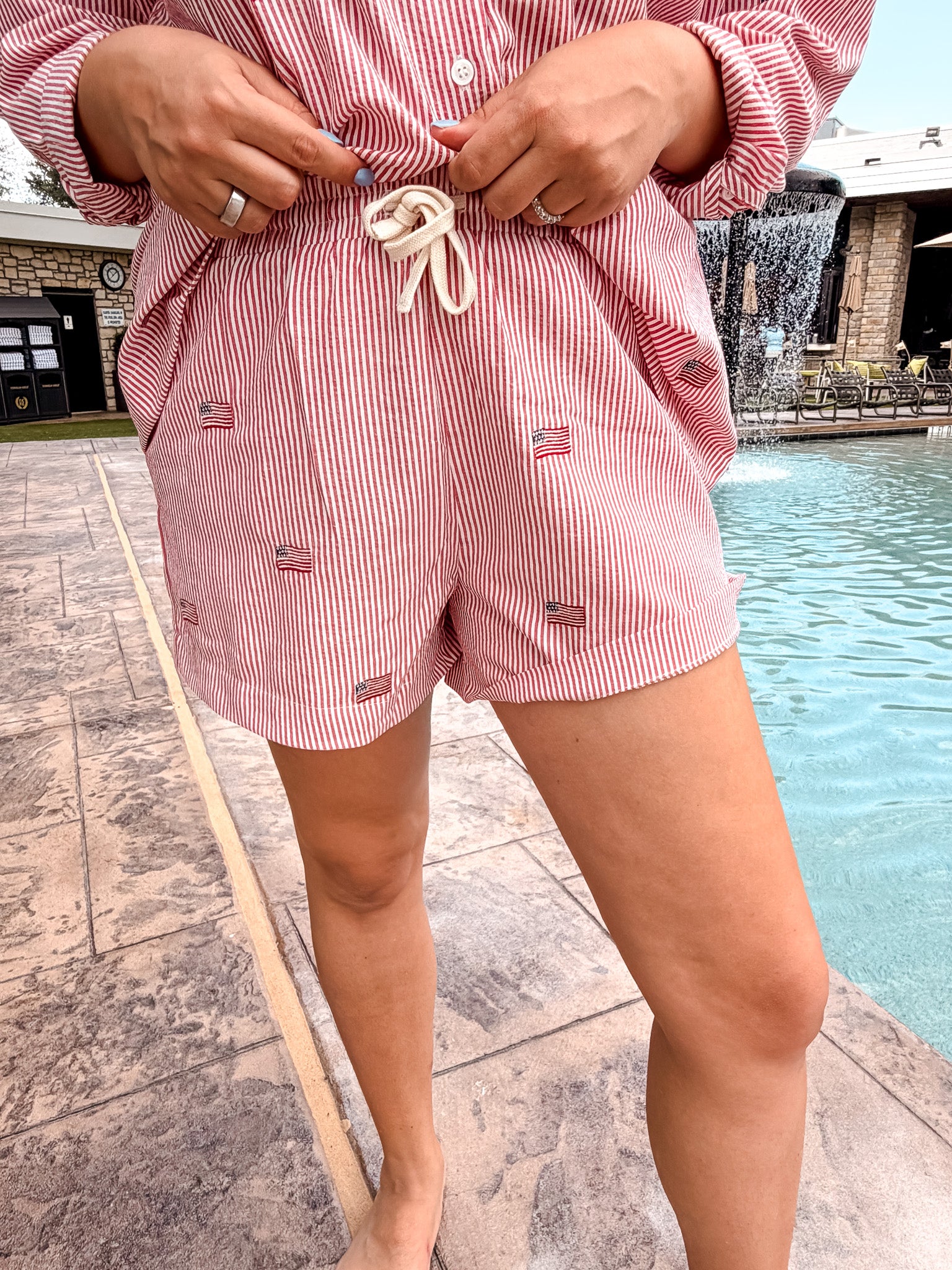 Flag Embroidered Shorts - Red