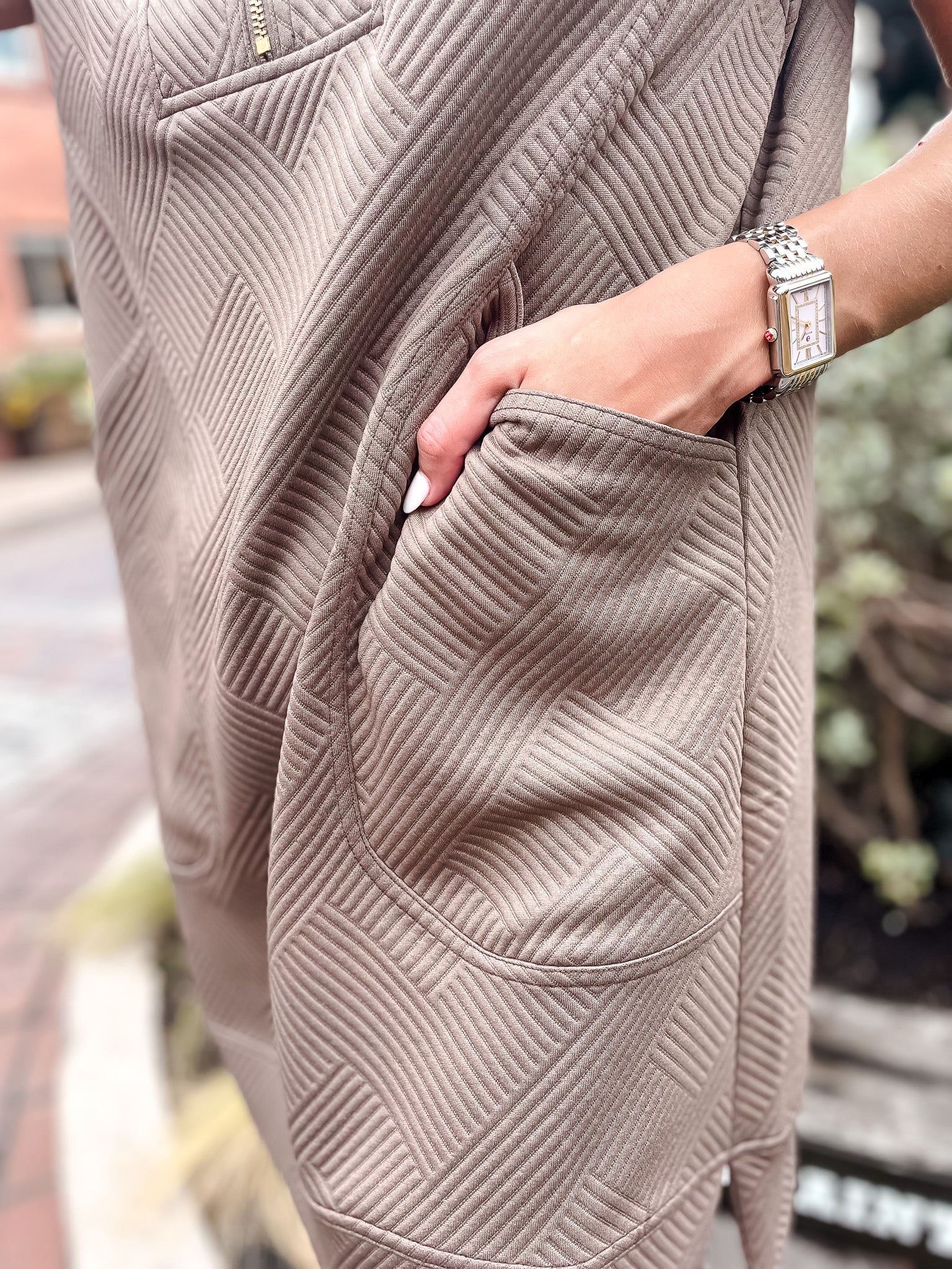 Embossed Zip Up Dress - Taupe