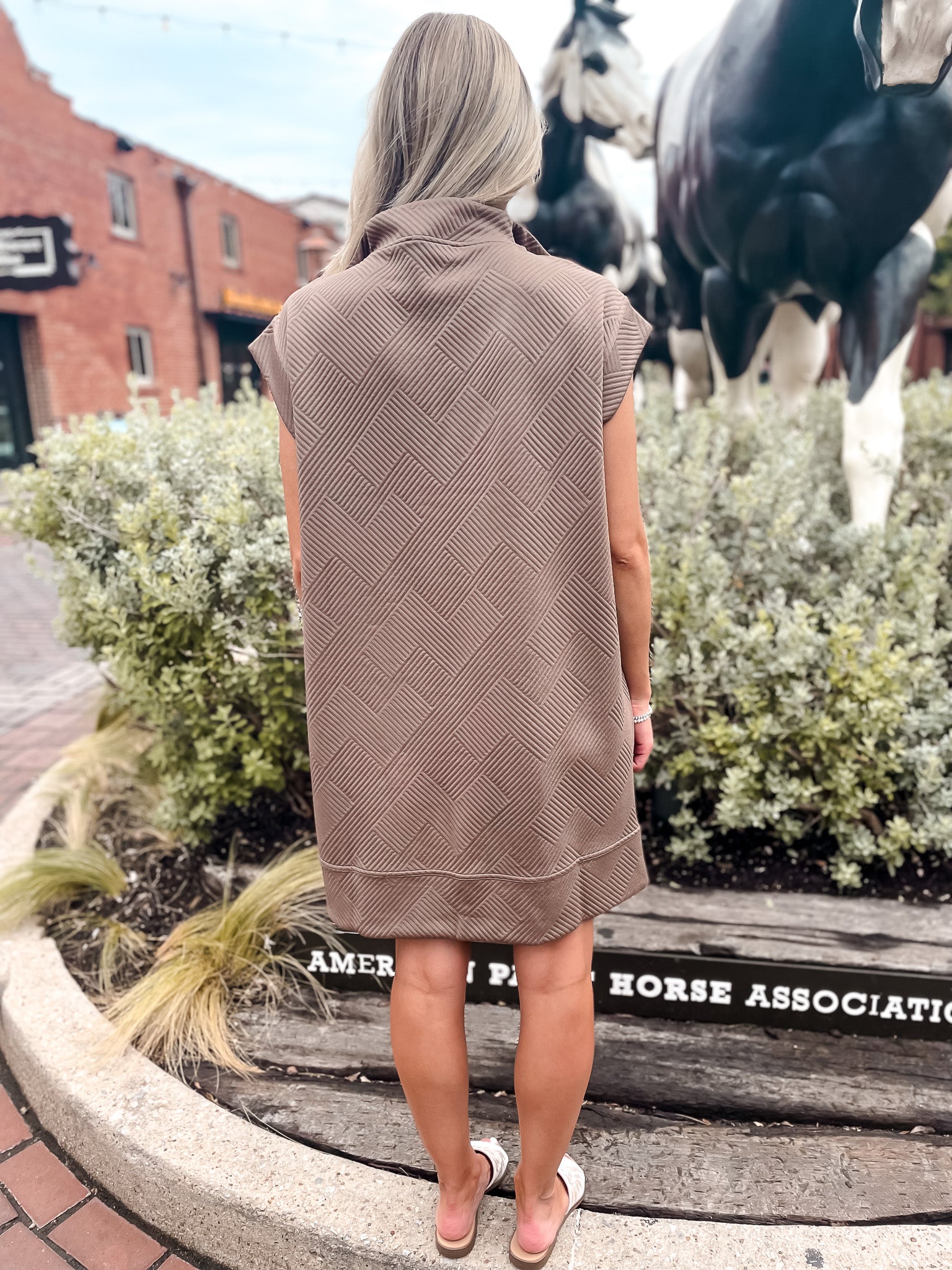 Embossed Zip Up Dress - Taupe