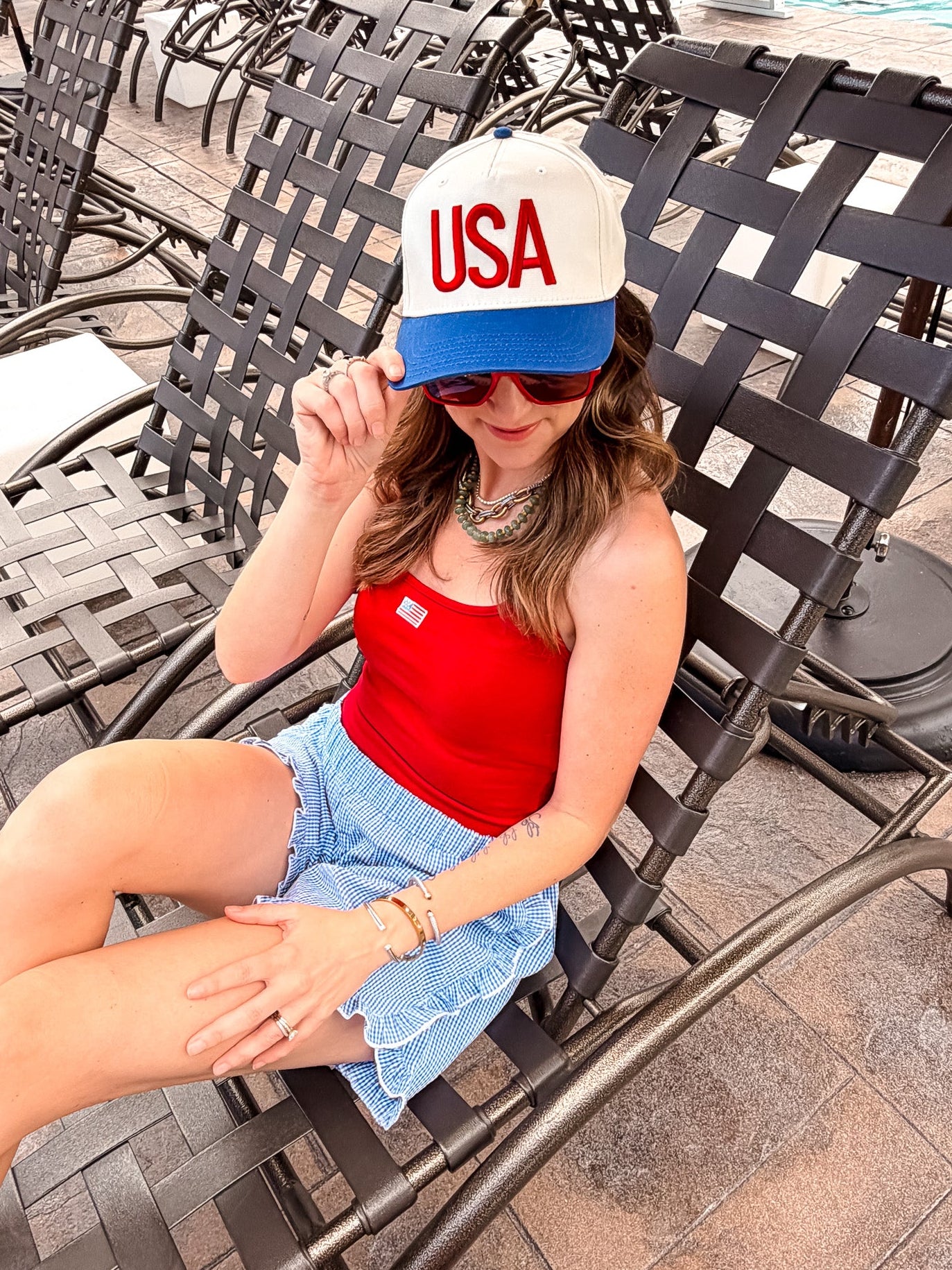USA Flag Halter Top - Red