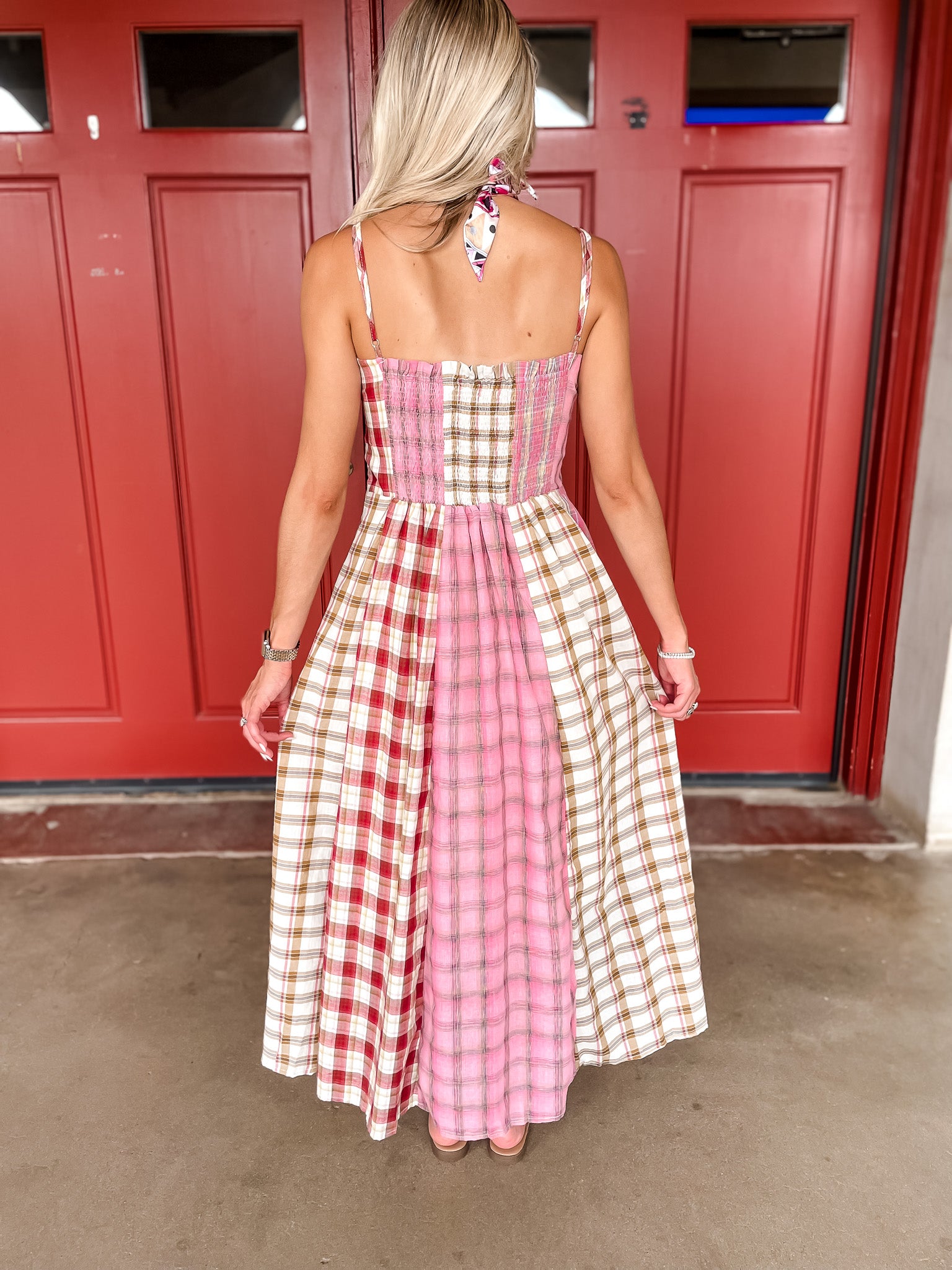 Pieces Of Plaid Dress - Tan/Pink