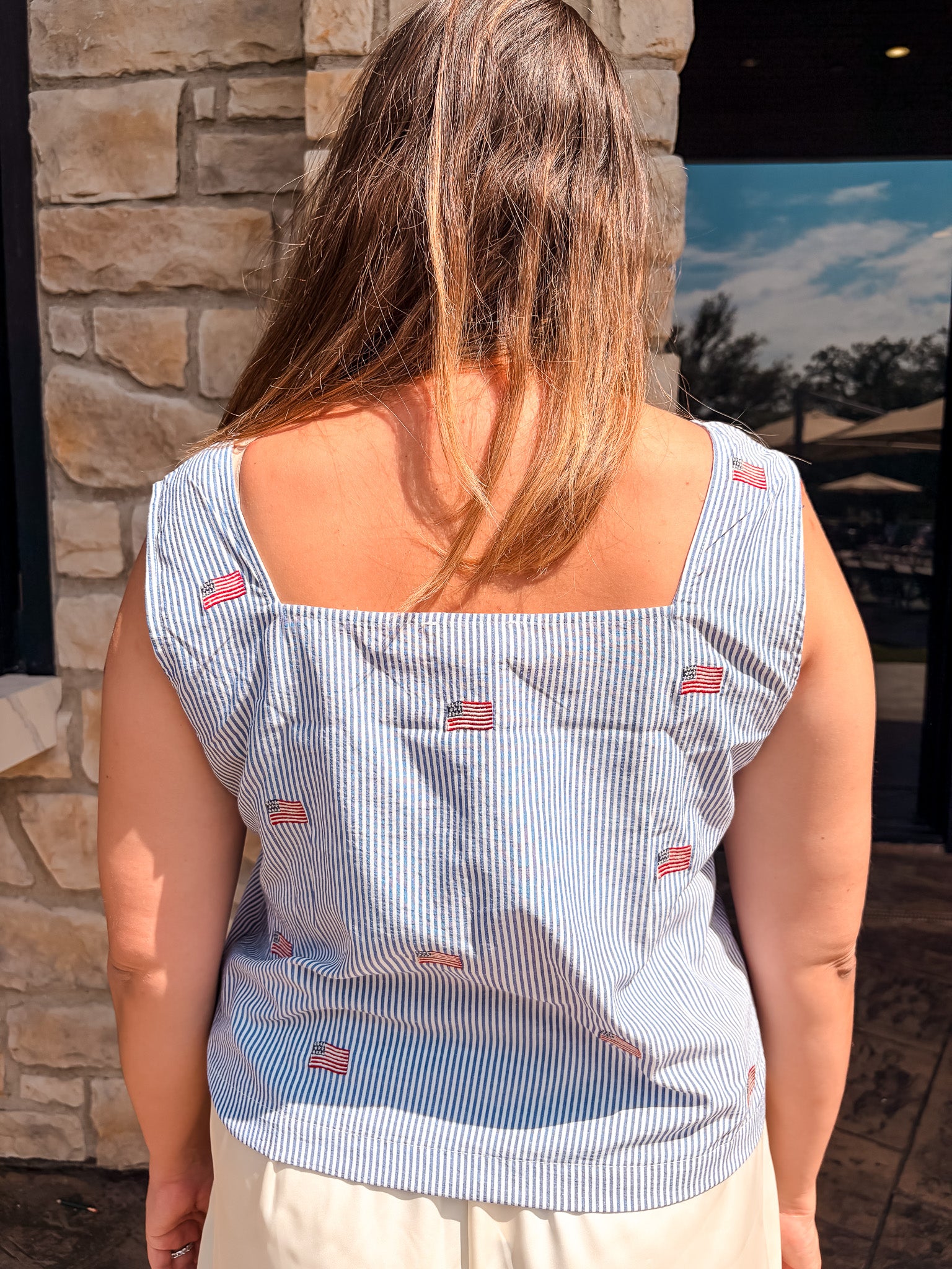 Flag Embroidered Tank Top - Blue