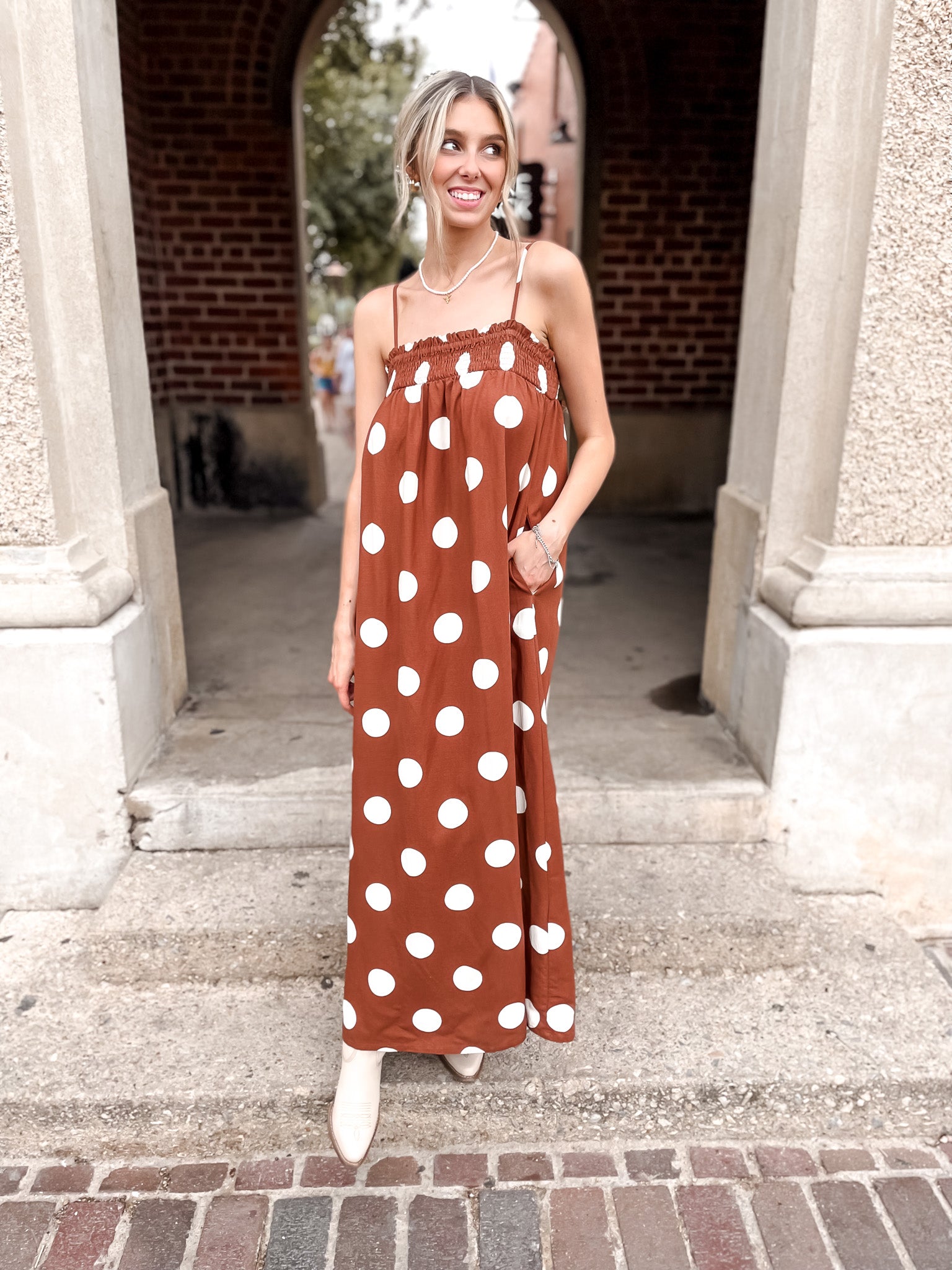 Pretty Woman Polka Dot Dress - Brown