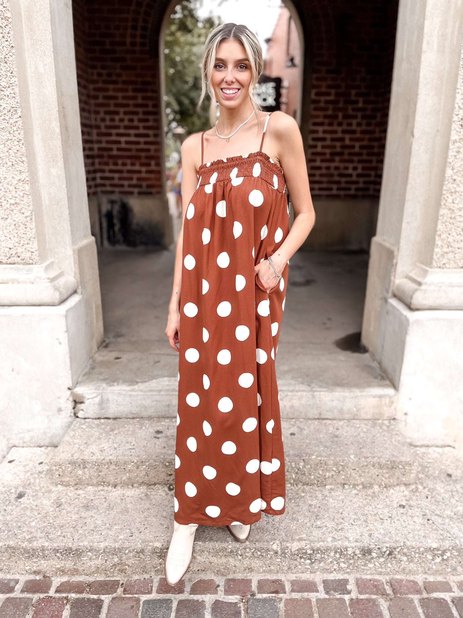 Pretty Woman Polka Dot Dress - Brown