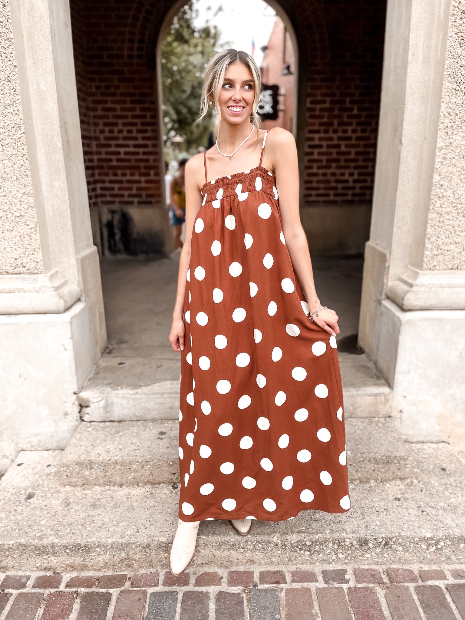 Pretty Woman Polka Dot Dress - Brown