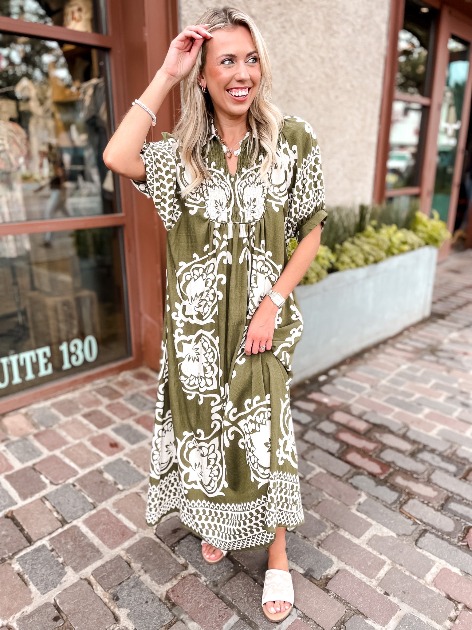 Filigree Fun Dress - Olive