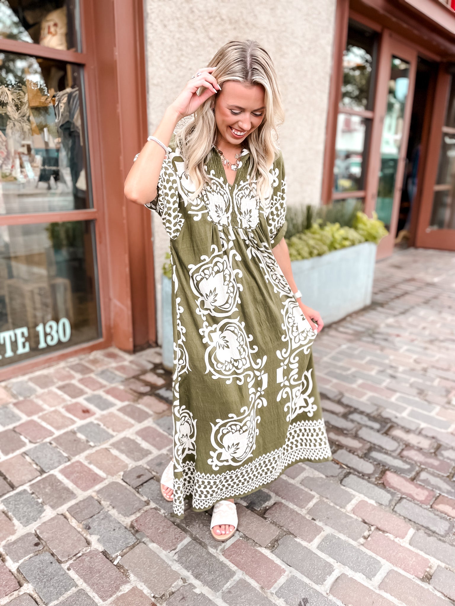 Filigree Fun Dress - Olive