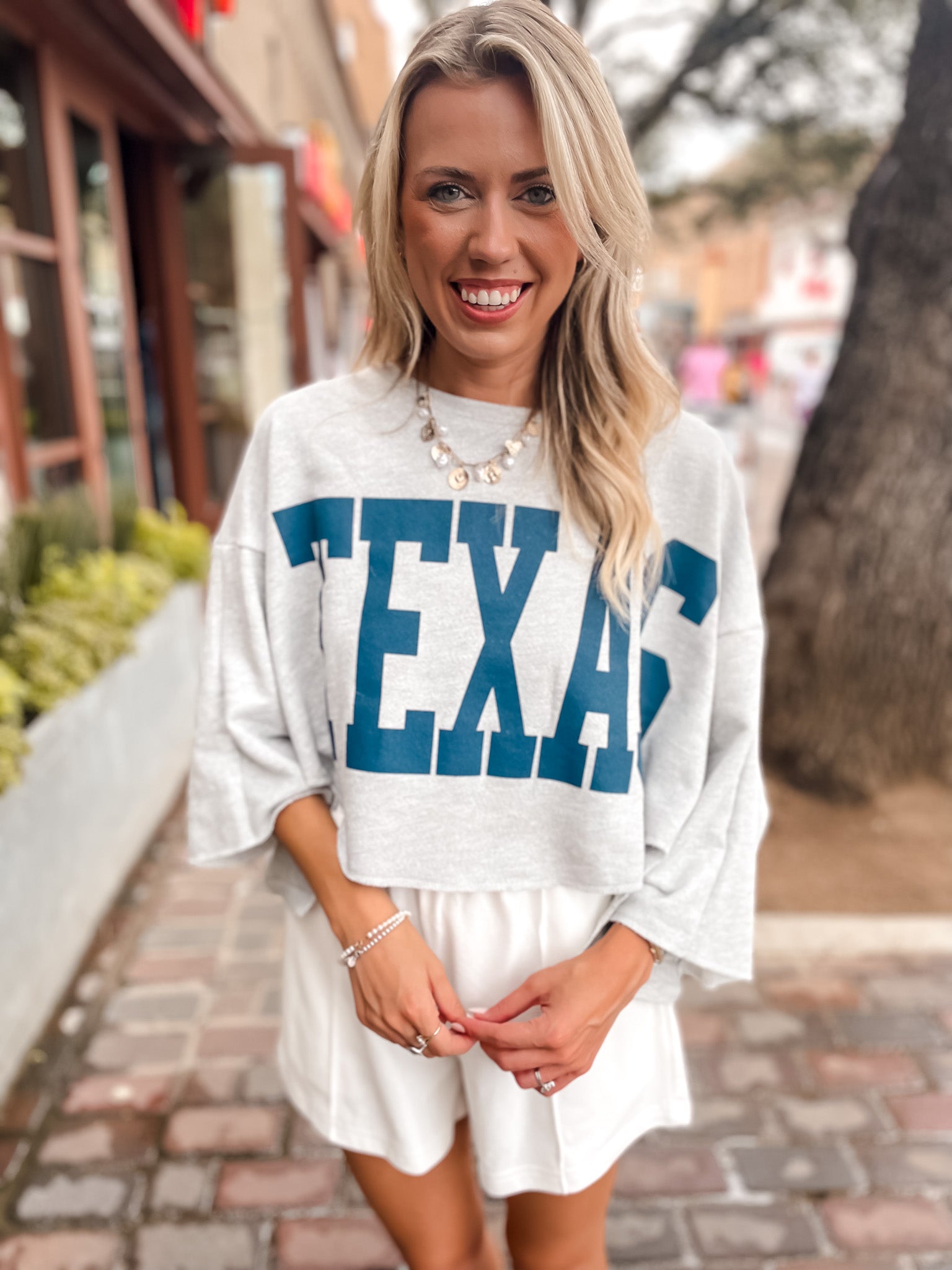 Texas Oversized Cropped Sweatshirt - Navy