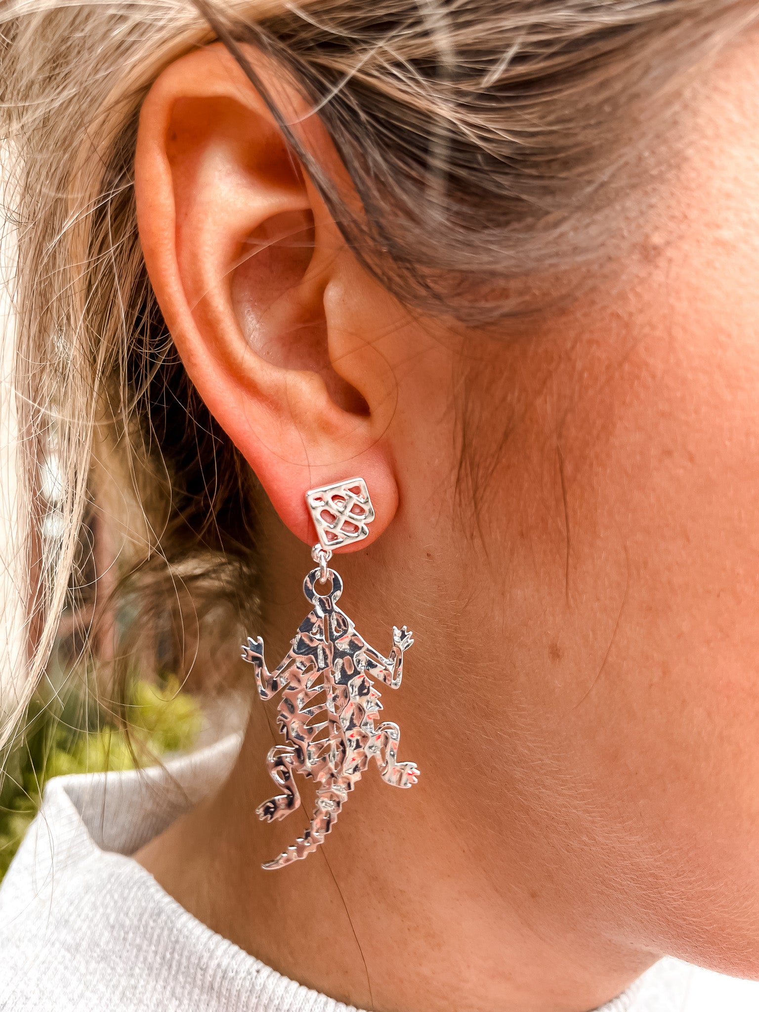 TCU Horned Frog Ear Ring - Silver