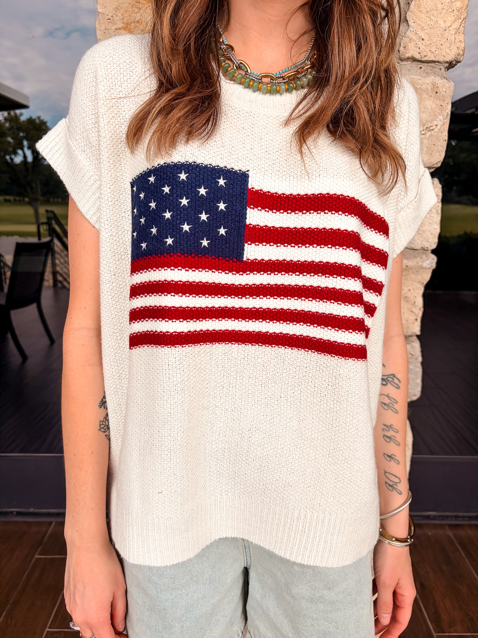 Flag Day Cap Sleeve Sweater