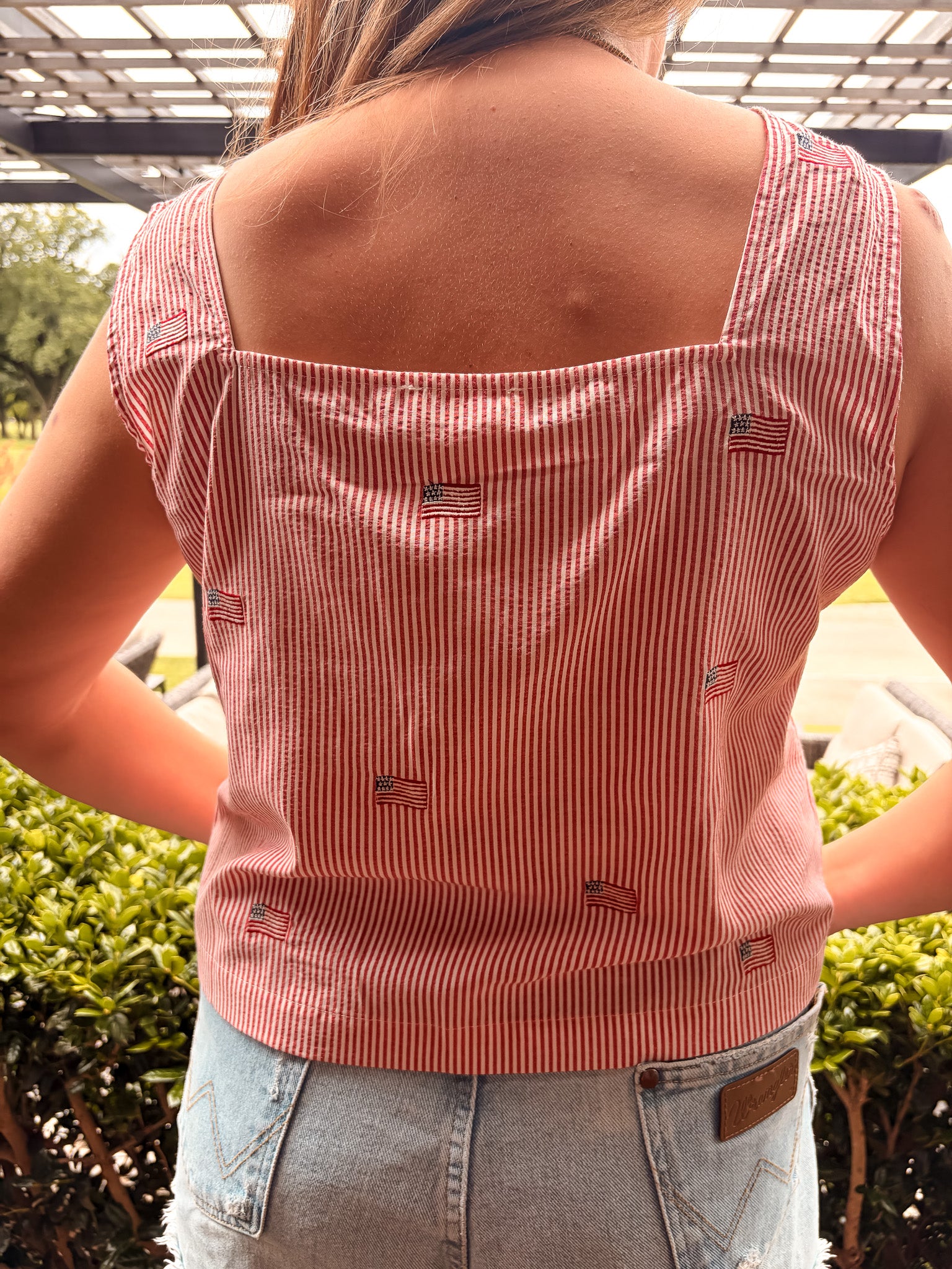 Flag Embroidered Tank Top - Red