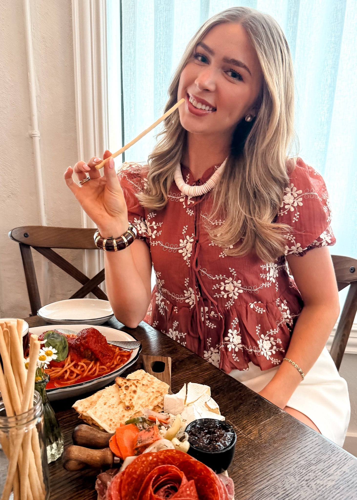 Floral Bows Embroidered Top - Maroon