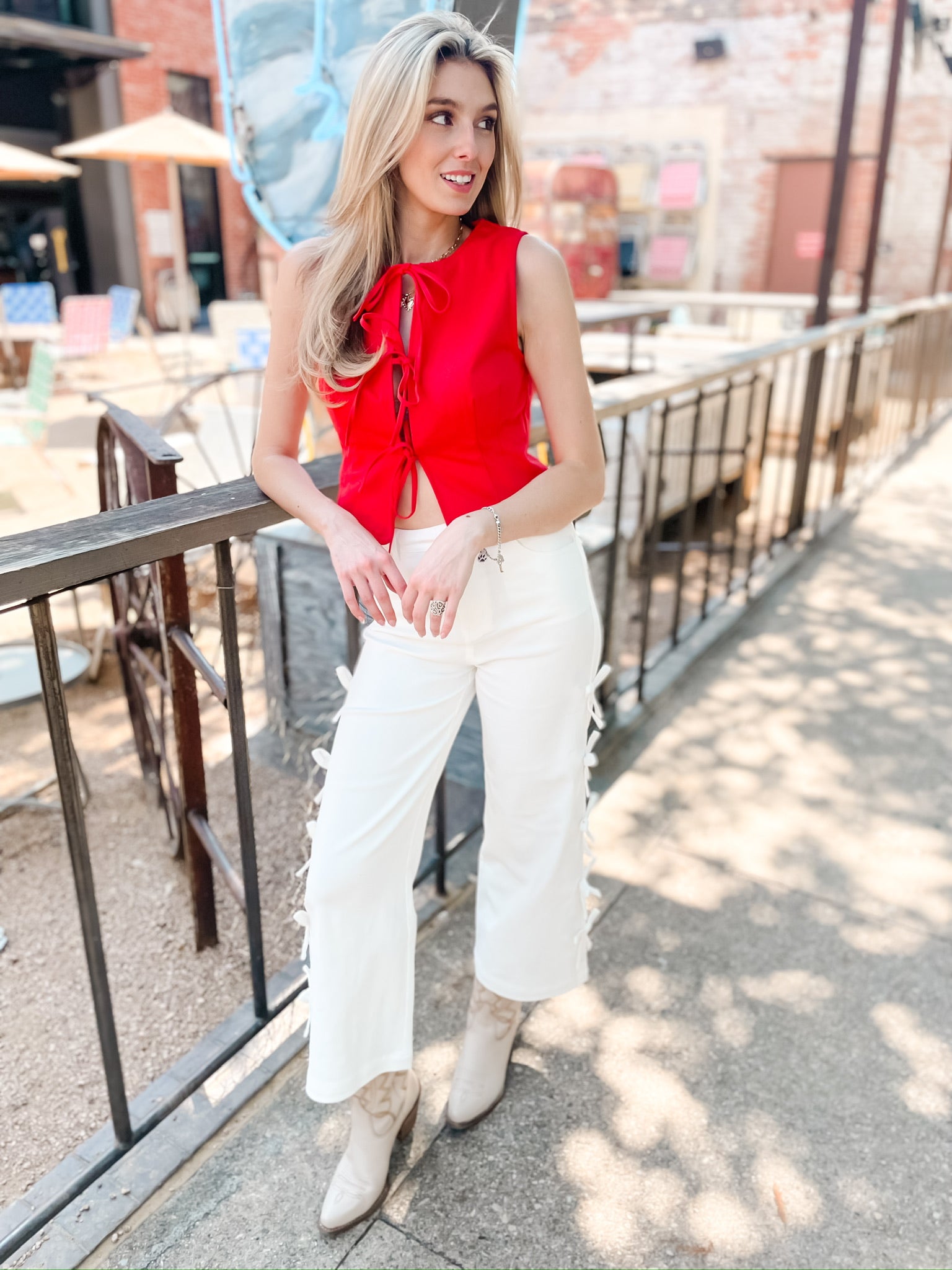 Denim Triple Tie Vest - Red