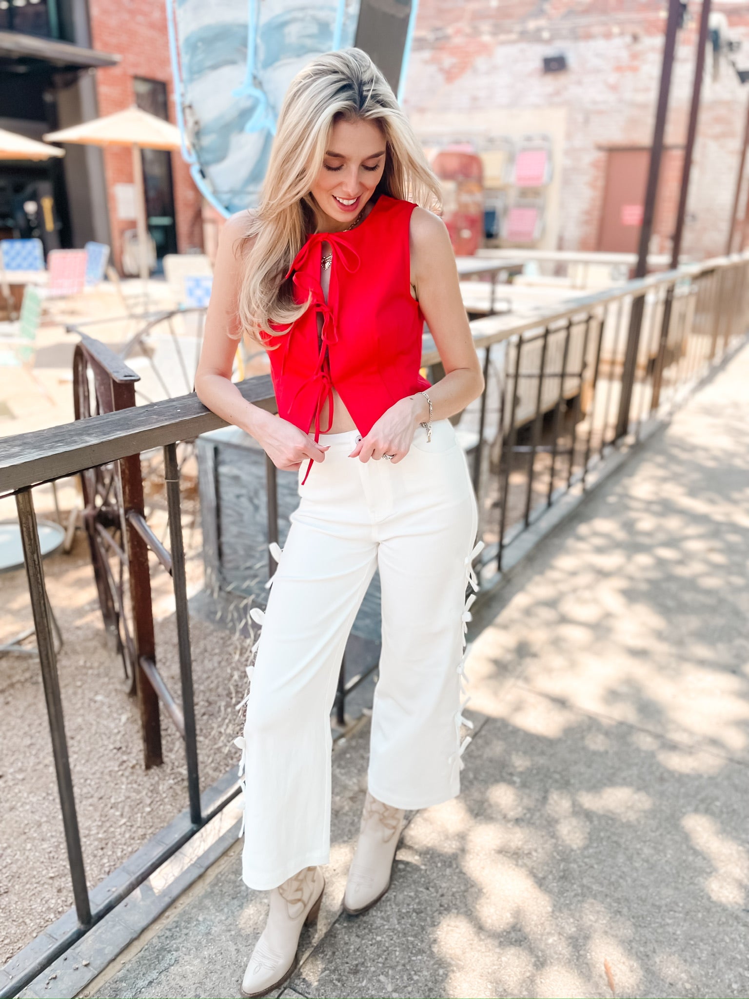 Denim Triple Tie Vest - Red