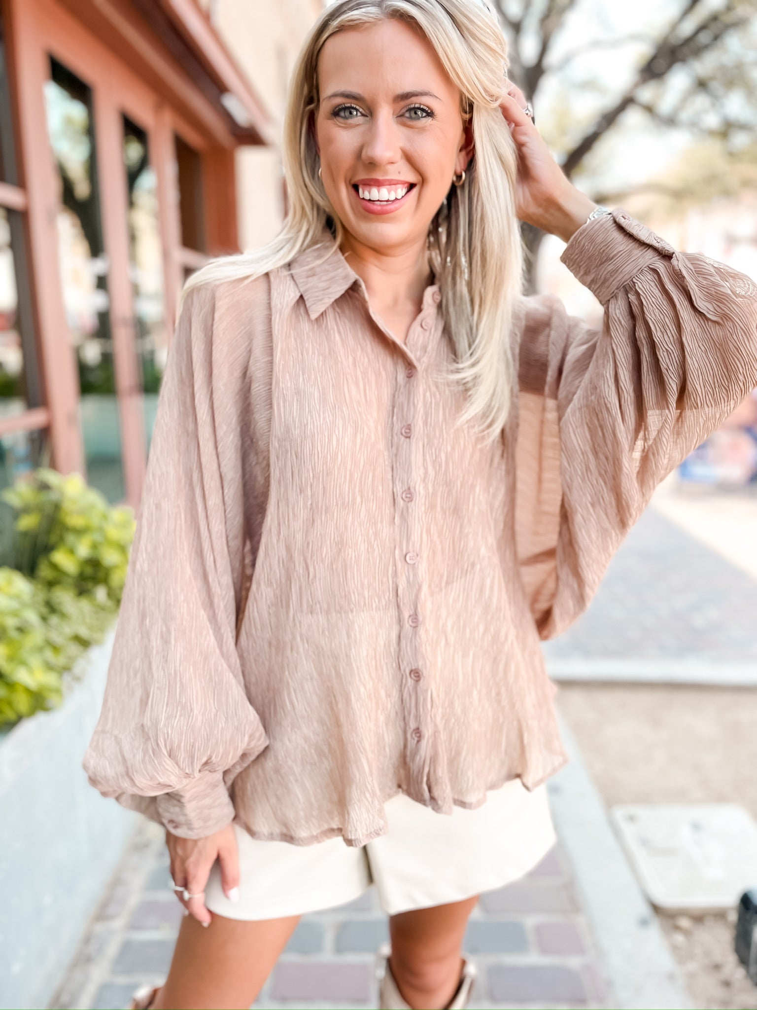 HF Textured Balloon Sleeve Top