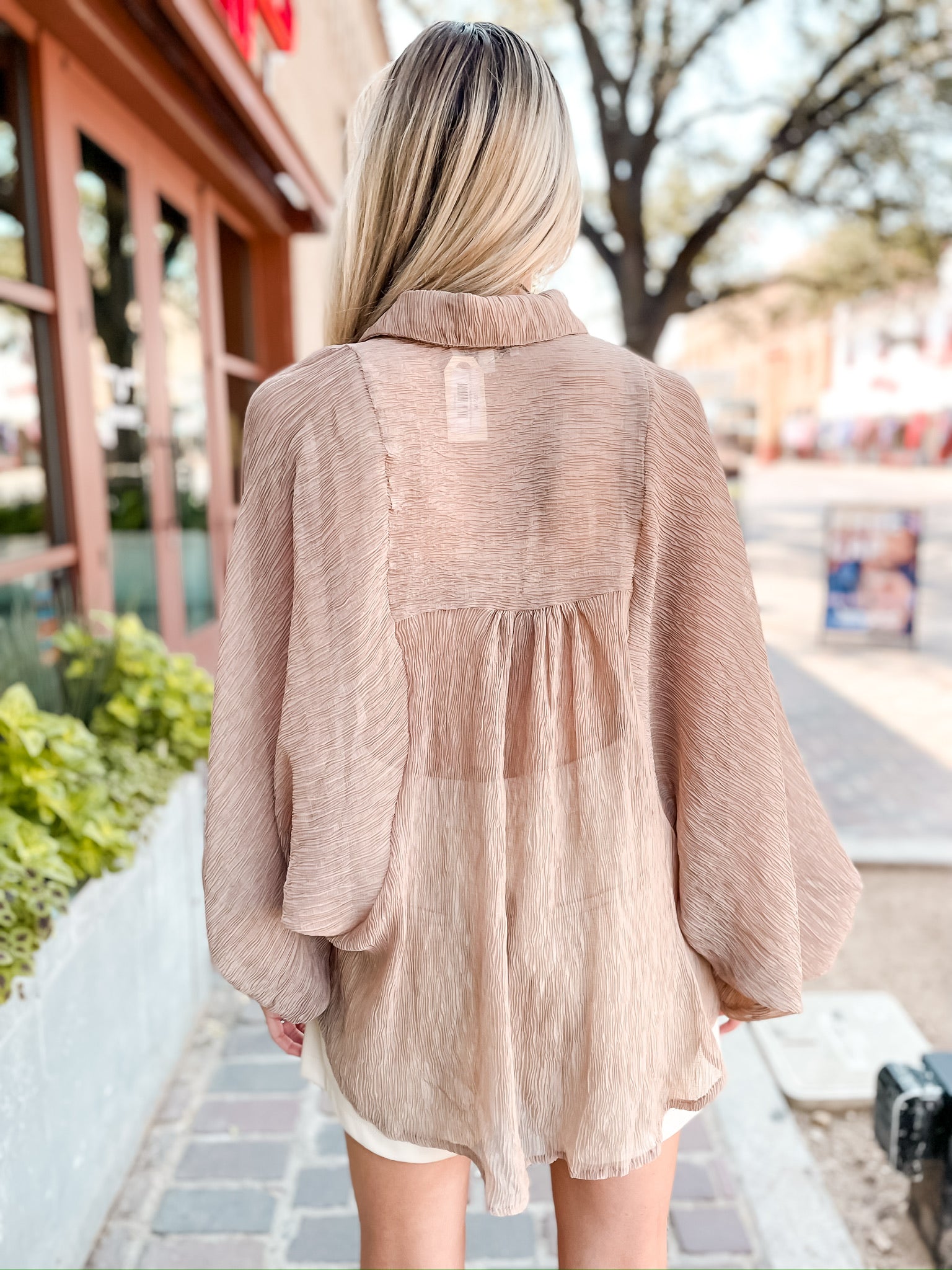 HF Textured Balloon Sleeve Top